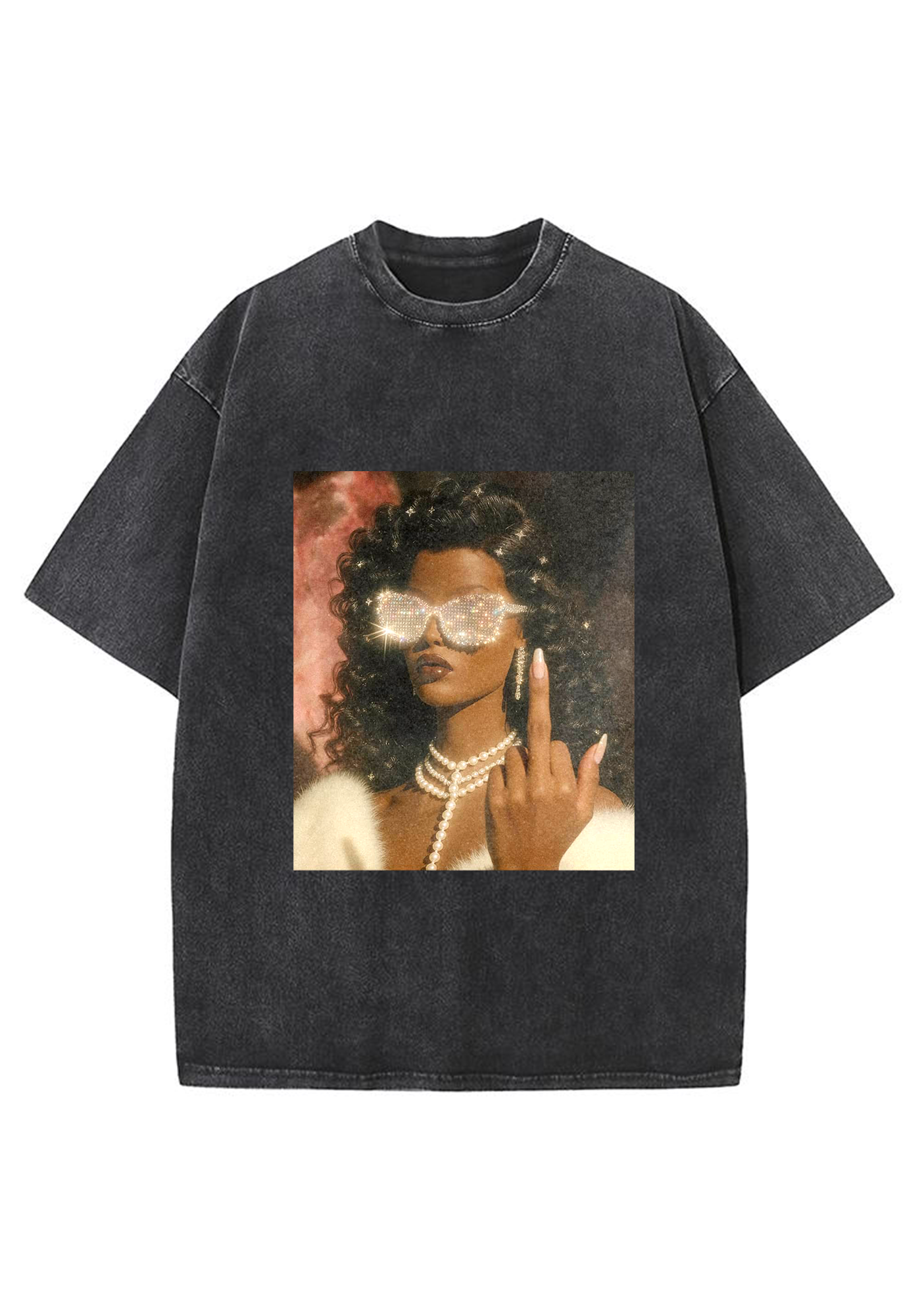 Diamond Shades Middle Finger Retro Y2K Washed Tee