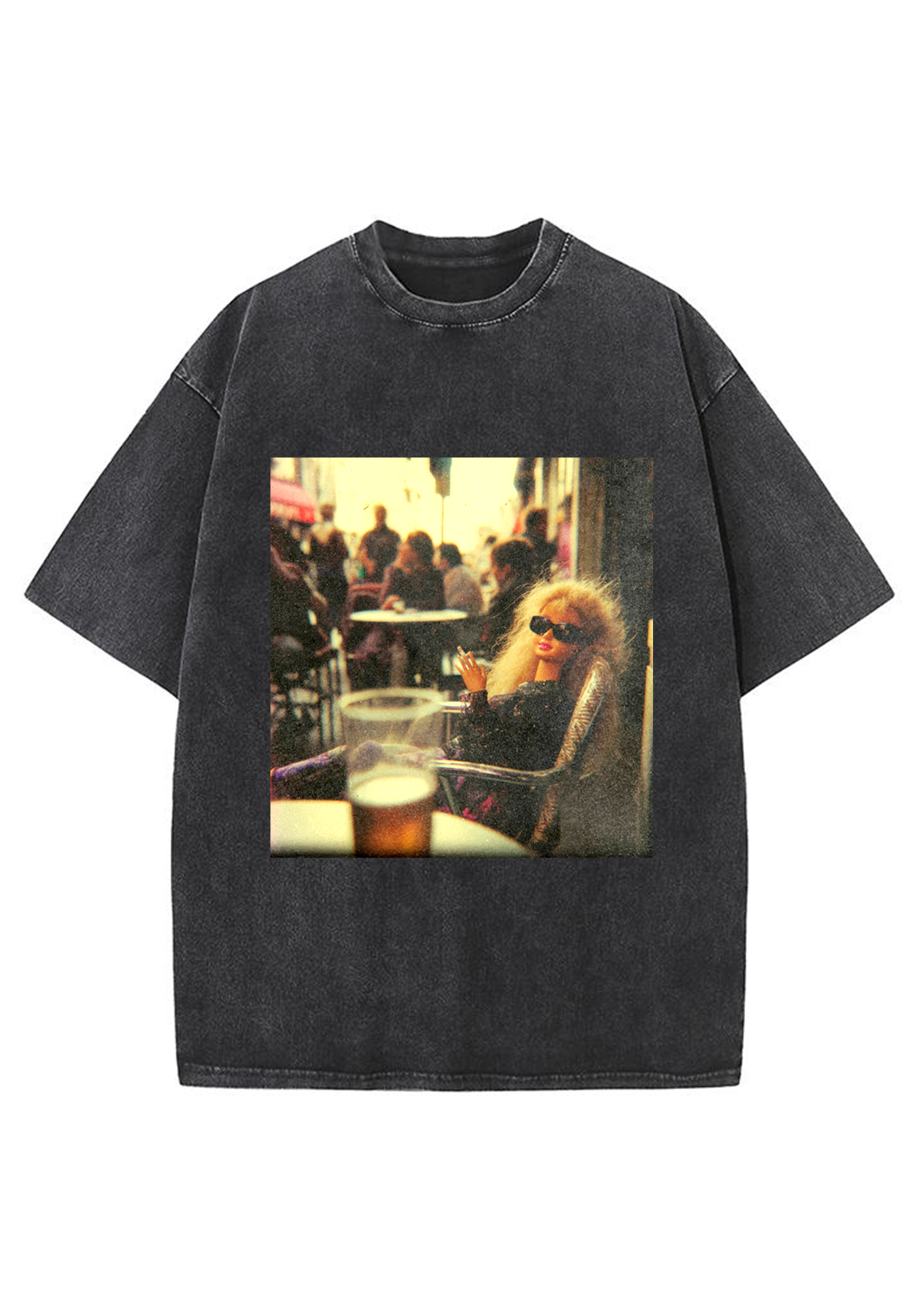 Retro Film Grain European Cafe Barbie Cool Washed Tee