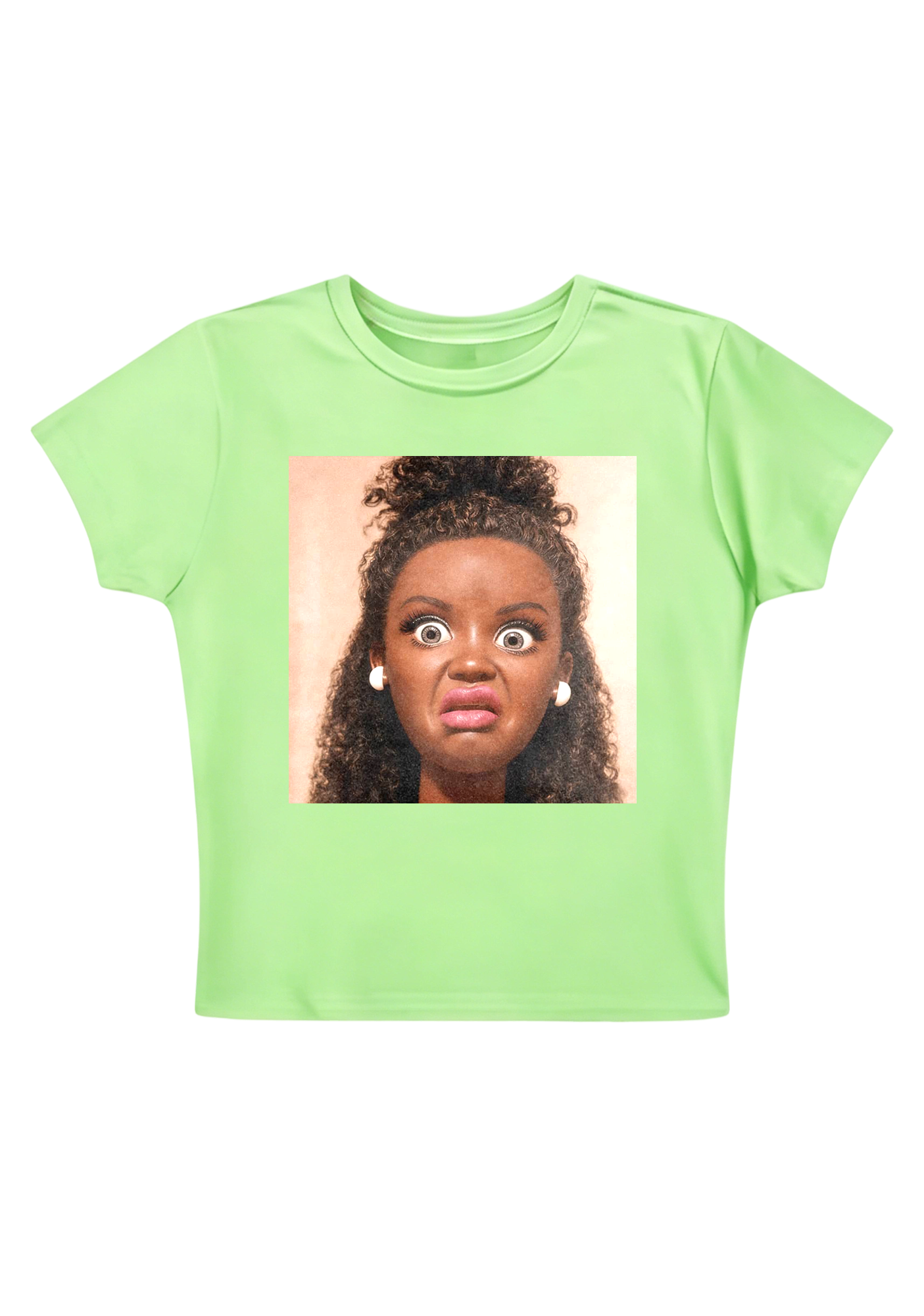 Shocked Face Doll Funny Y2K Baby Tee