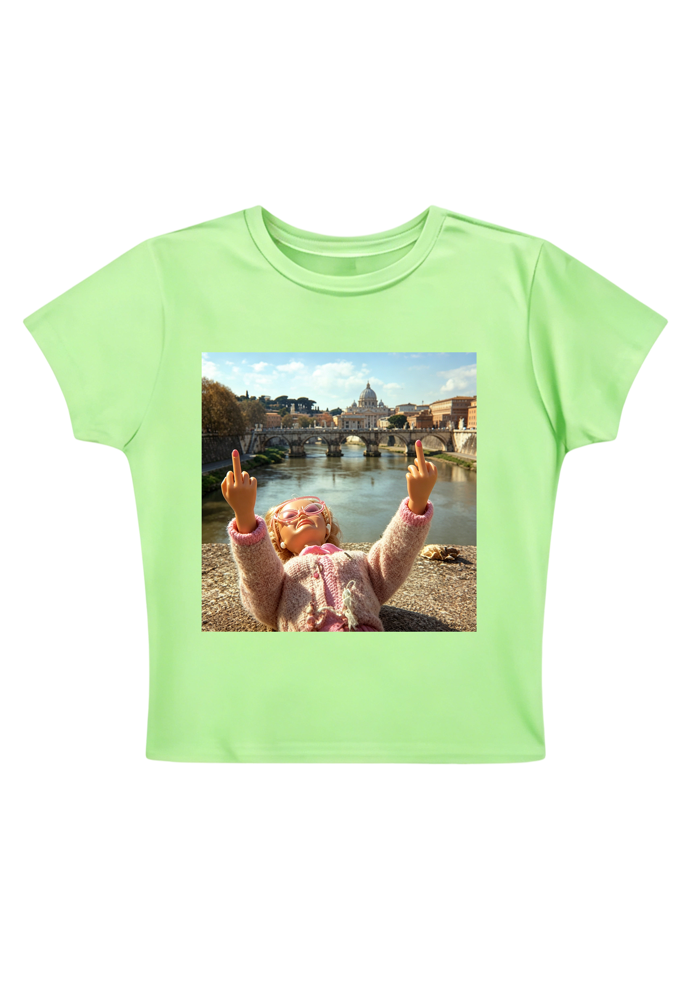 Rome Barbie Double Middle Finger Y2K Baby Tee