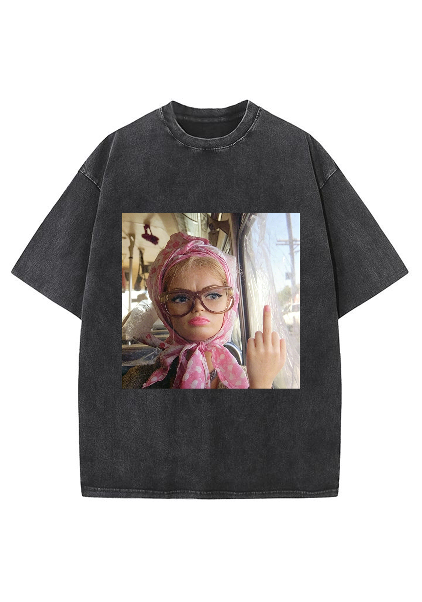 Quirky No Fucks Given Barbie With Glasses Washed Tee
