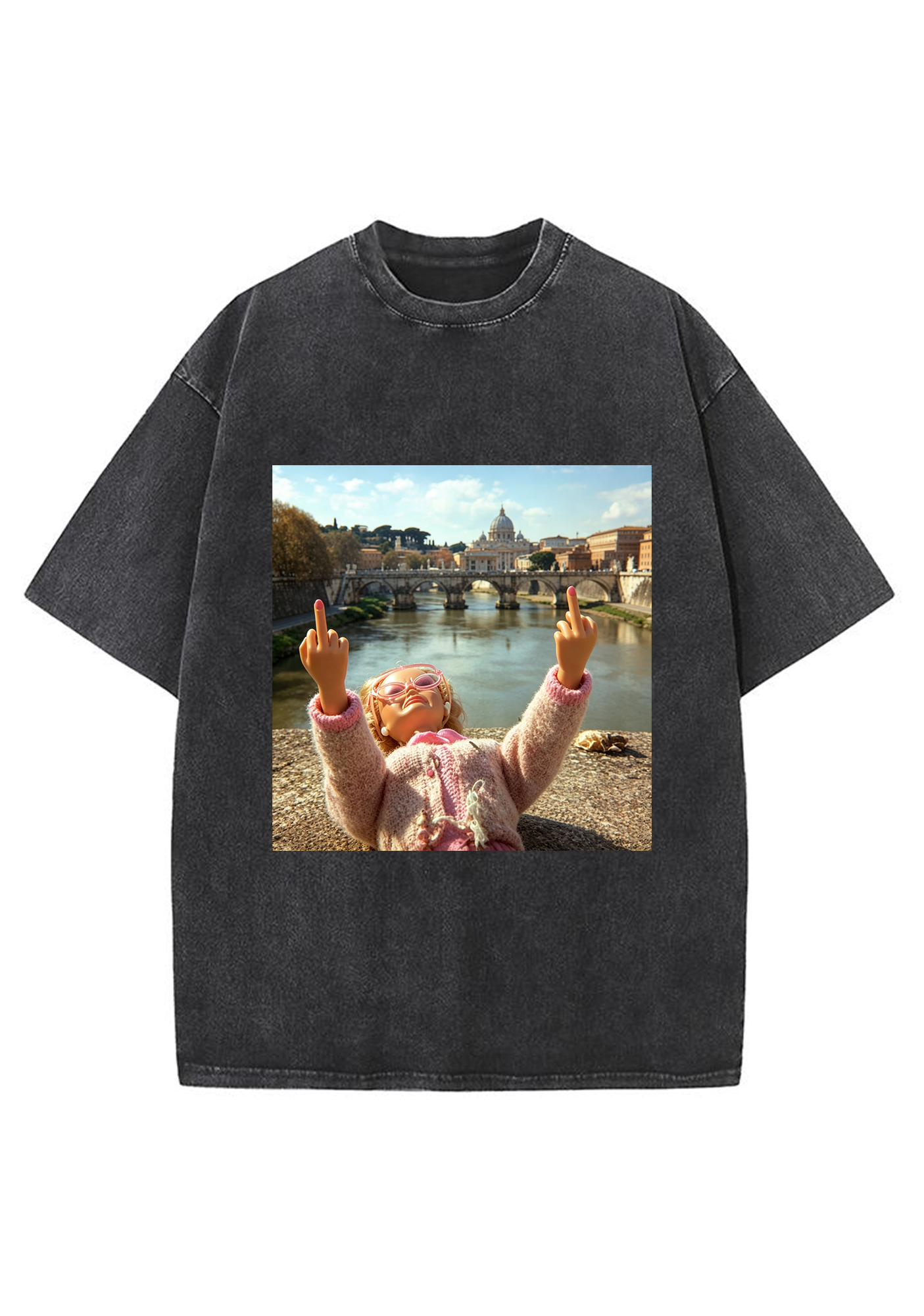 Double Middle Finger Barbie in Rome Washed T-Shirt