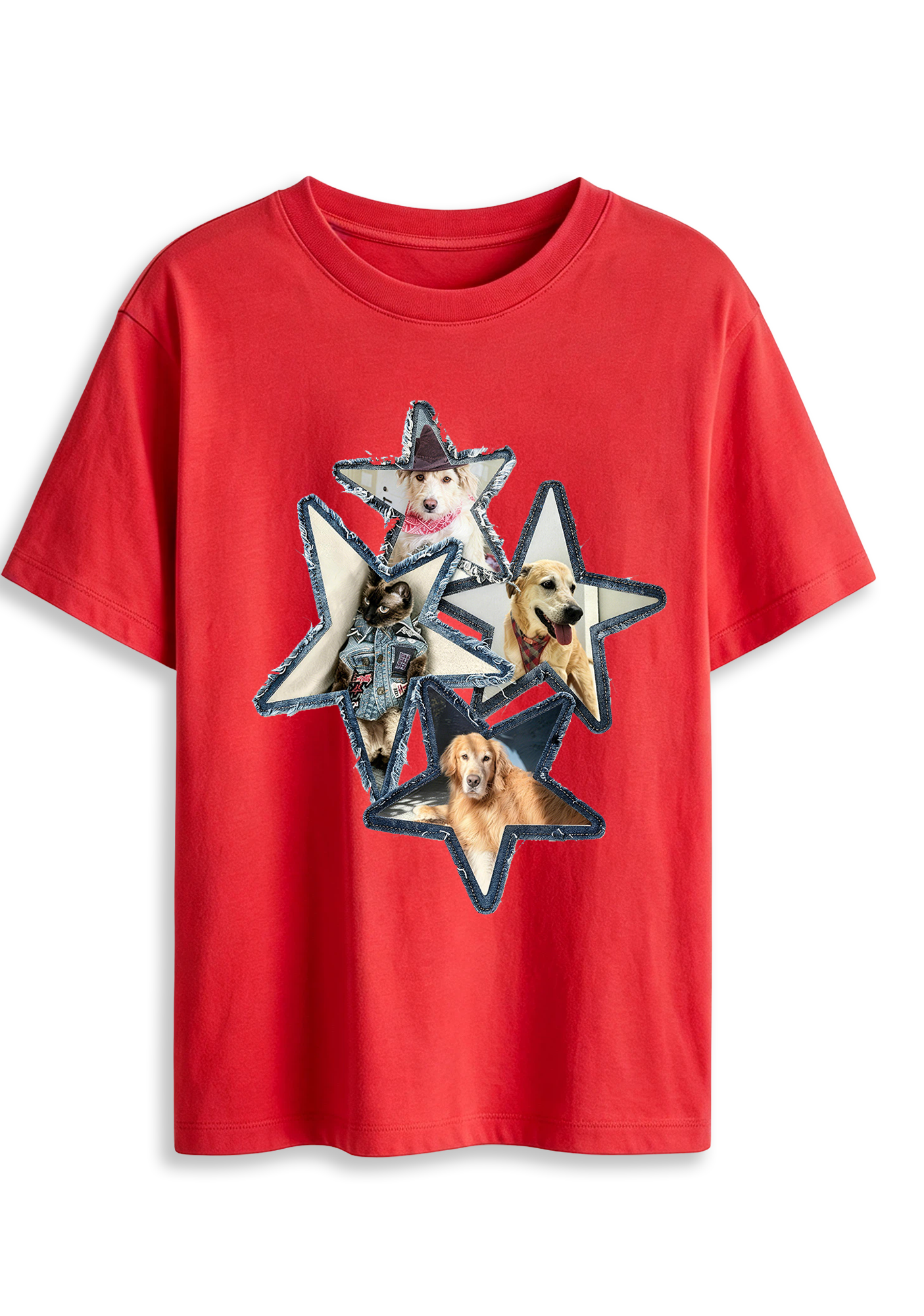 Star Patchwork Pet Dog Cat Cute Animal Graphic T-Shirt