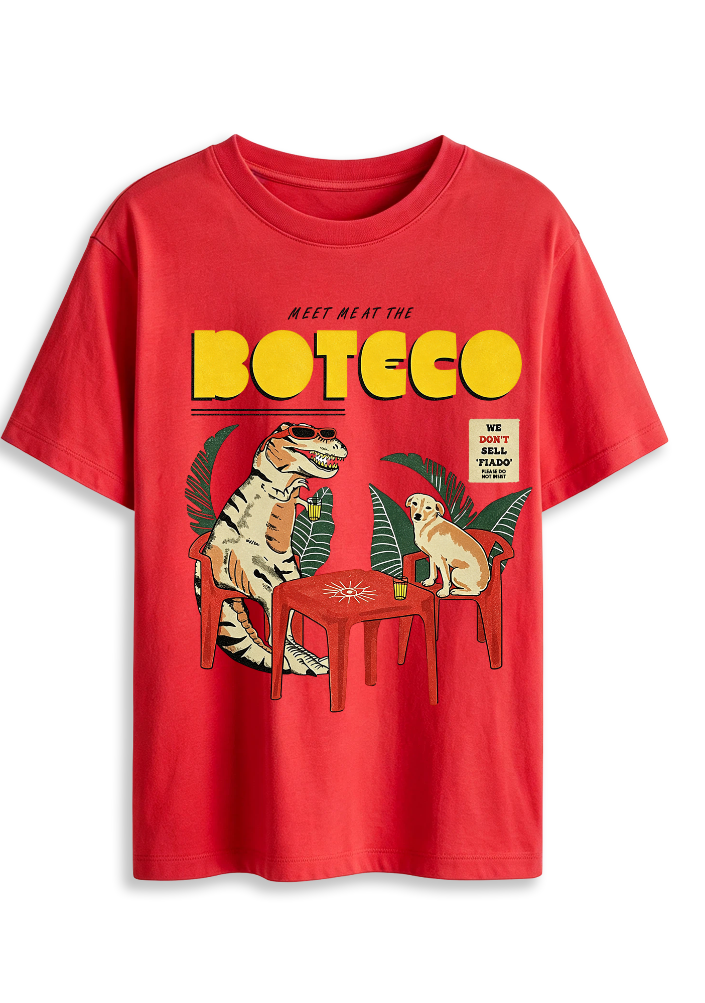Fun Retro Dinosaur Dog Boteco Tropical Vintage Cartoon Graphic T-Shirt