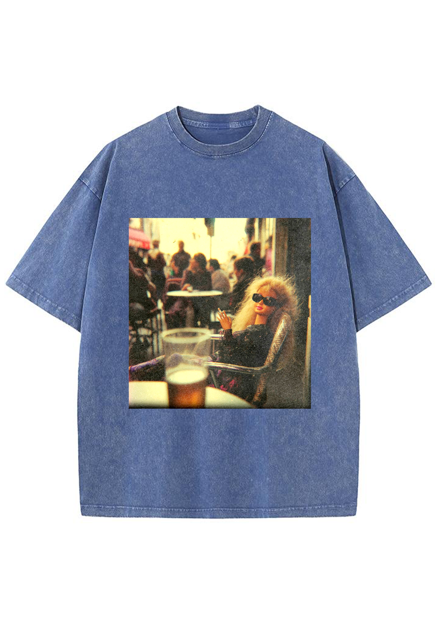 Retro Film Grain European Cafe Barbie Cool Washed Tee