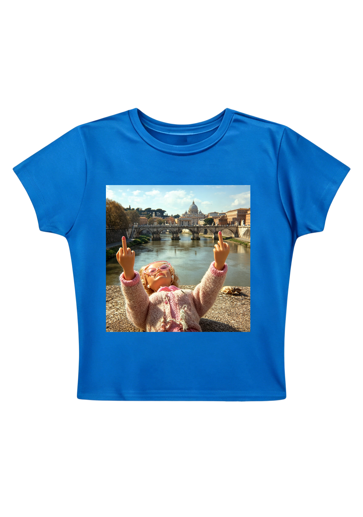 Rome Barbie Double Middle Finger Y2K Baby Tee
