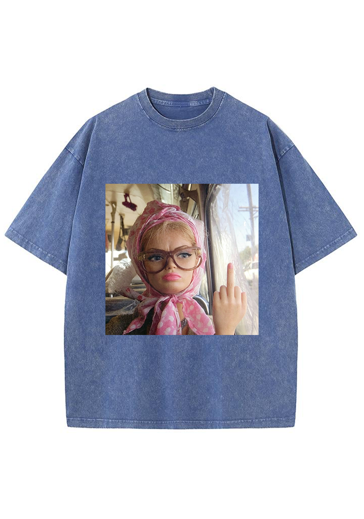 Quirky No Fucks Given Barbie With Glasses Washed Tee