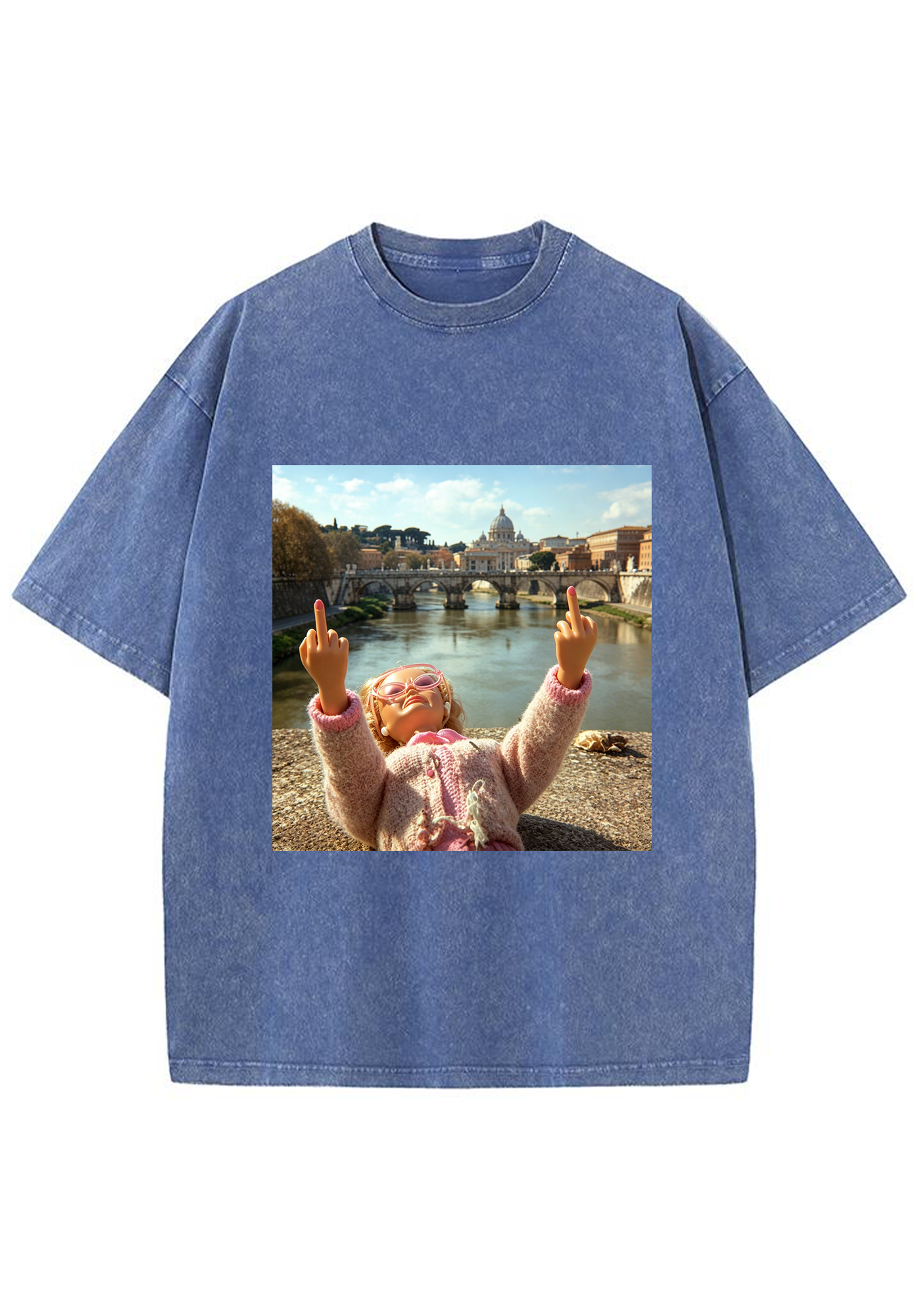Double Middle Finger Barbie in Rome Washed T-Shirt