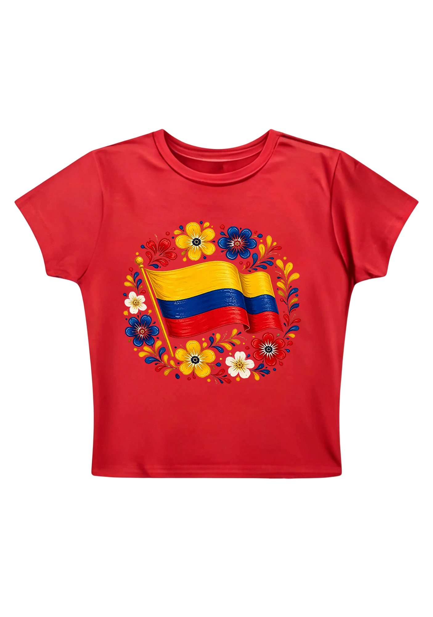 Colombian Flag Folk Art Floral Y2K Baby Tee
