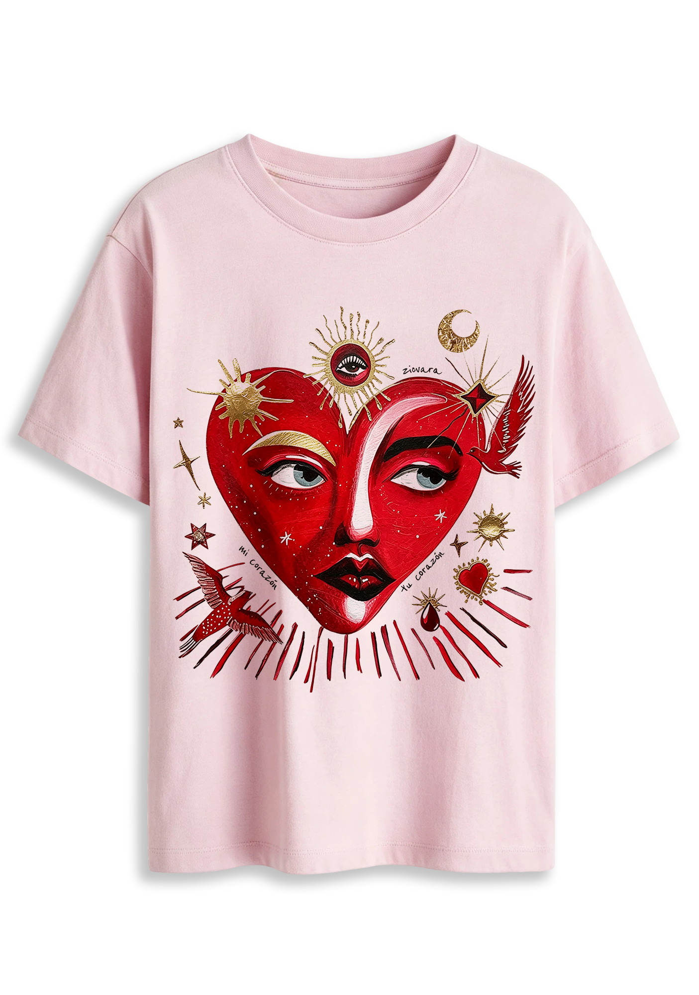 Sun Moon Star Bird Mystical Art Graphic T-Shirt