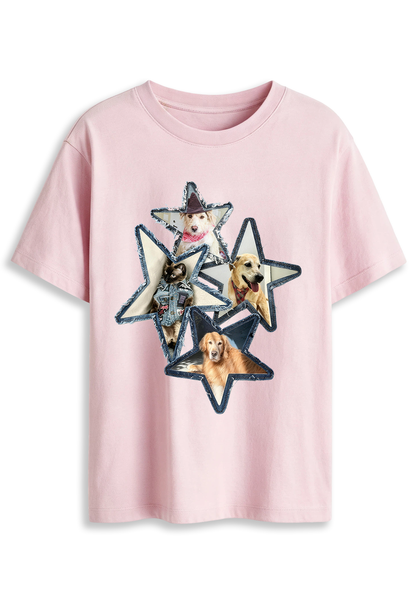 Star Patchwork Pet Dog Cat Cute Animal Graphic T-Shirt