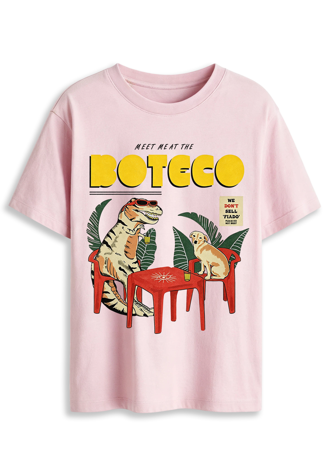 Fun Retro Dinosaur Dog Boteco Tropical Vintage Cartoon Graphic T-Shirt