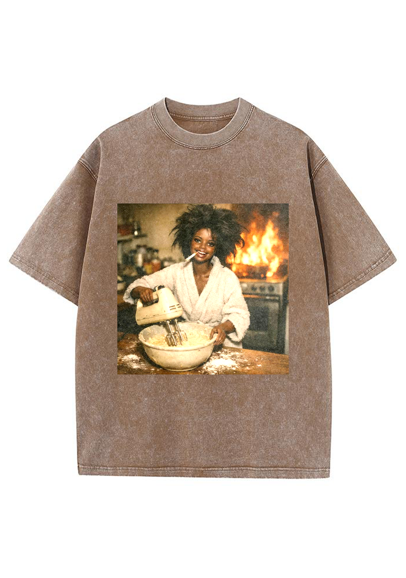 Fire Baker Funny Print Y2K Washed Tee