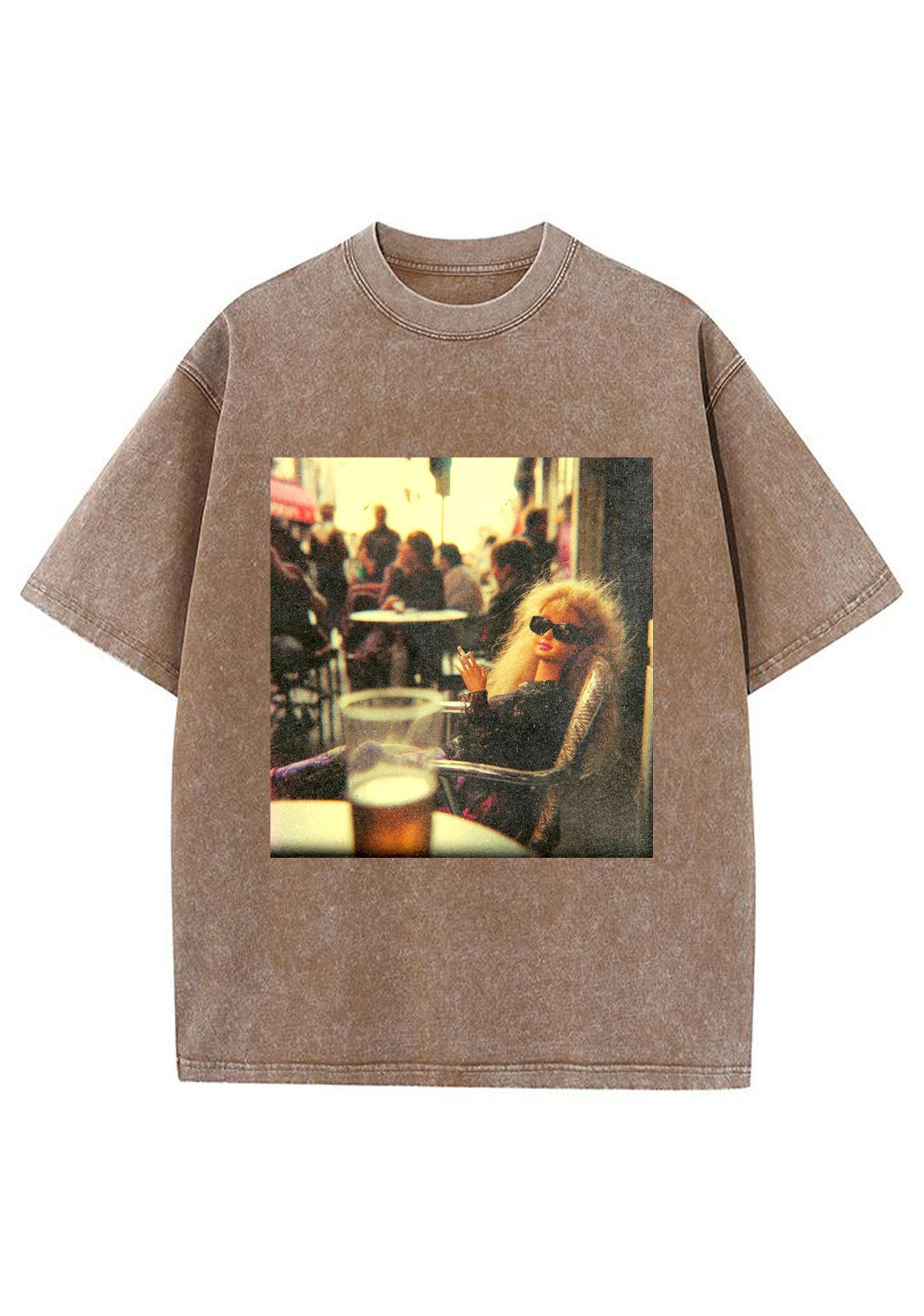 Retro Film Grain European Cafe Barbie Cool Washed Tee