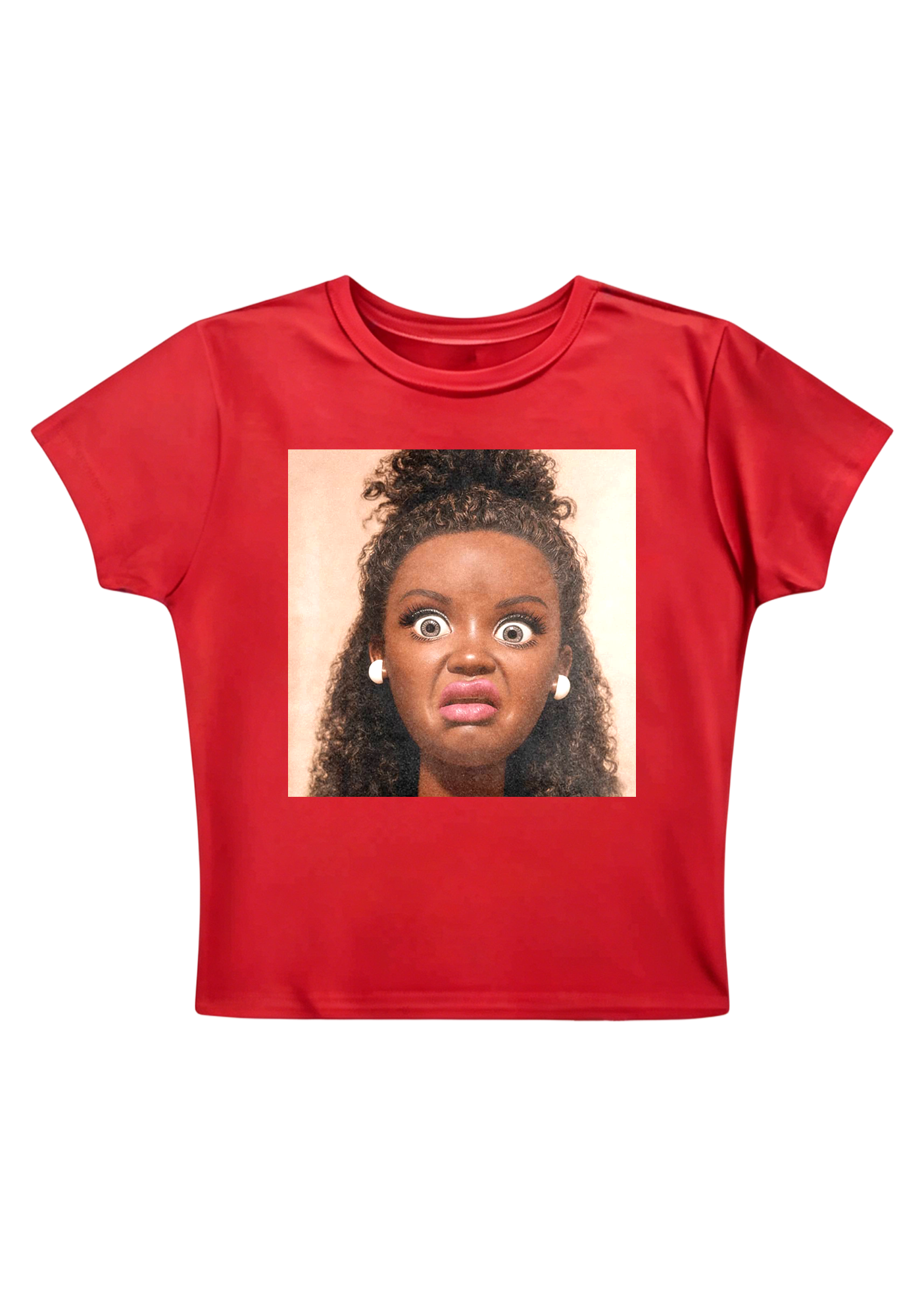 Shocked Face Doll Funny Y2K Baby Tee