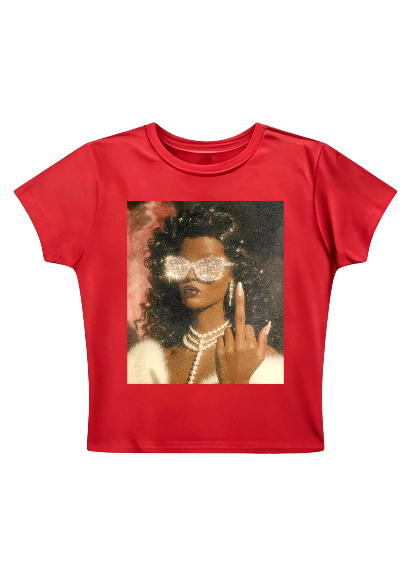 Diamond Shades Middle Finger Y2K Baby Tee