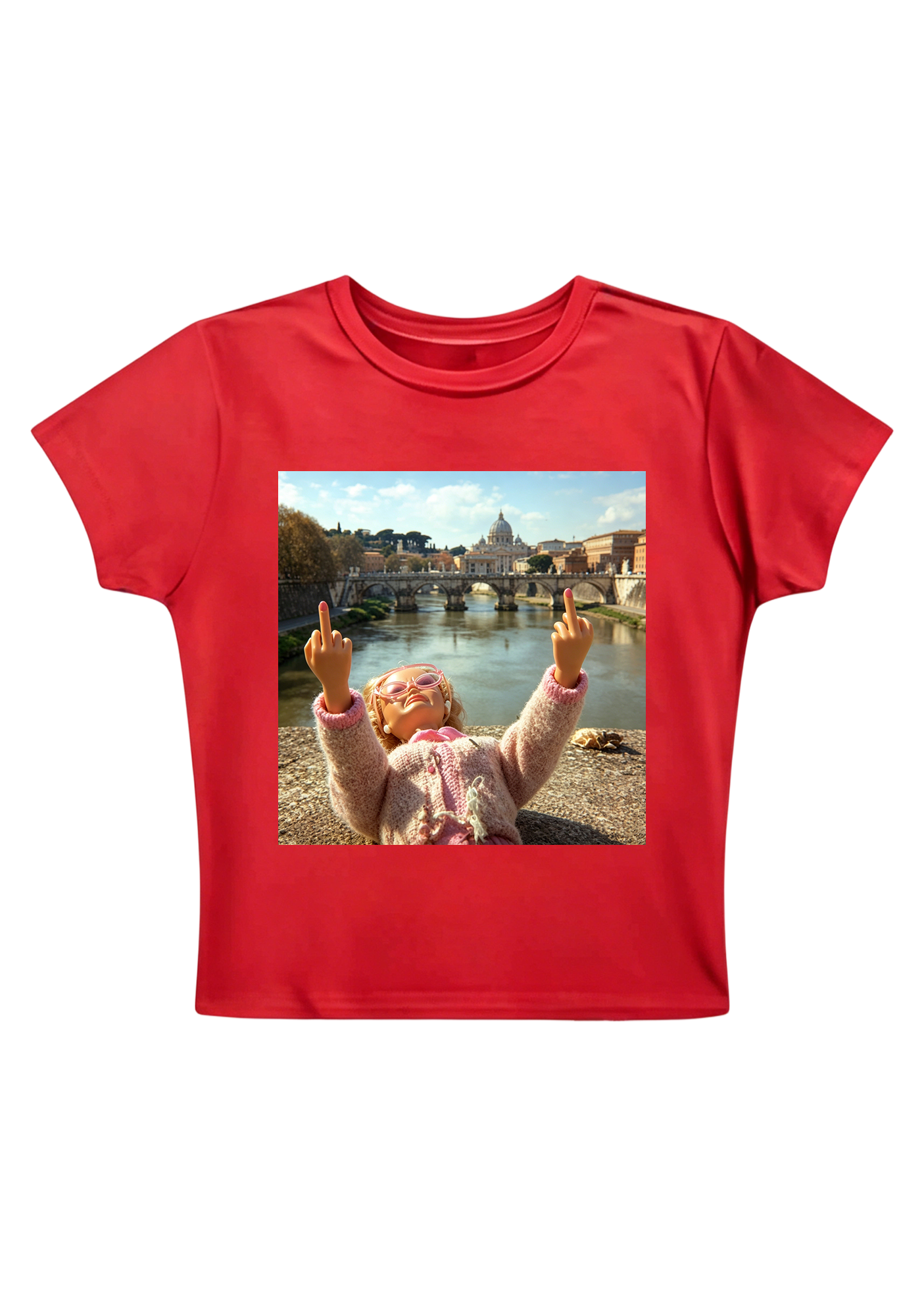 Rome Barbie Double Middle Finger Y2K Baby Tee