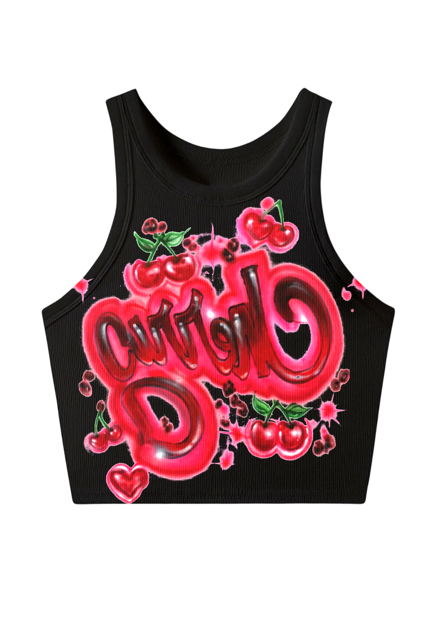 Graffiti Cherry Curvy D Bright Y2K Crop Tank Top