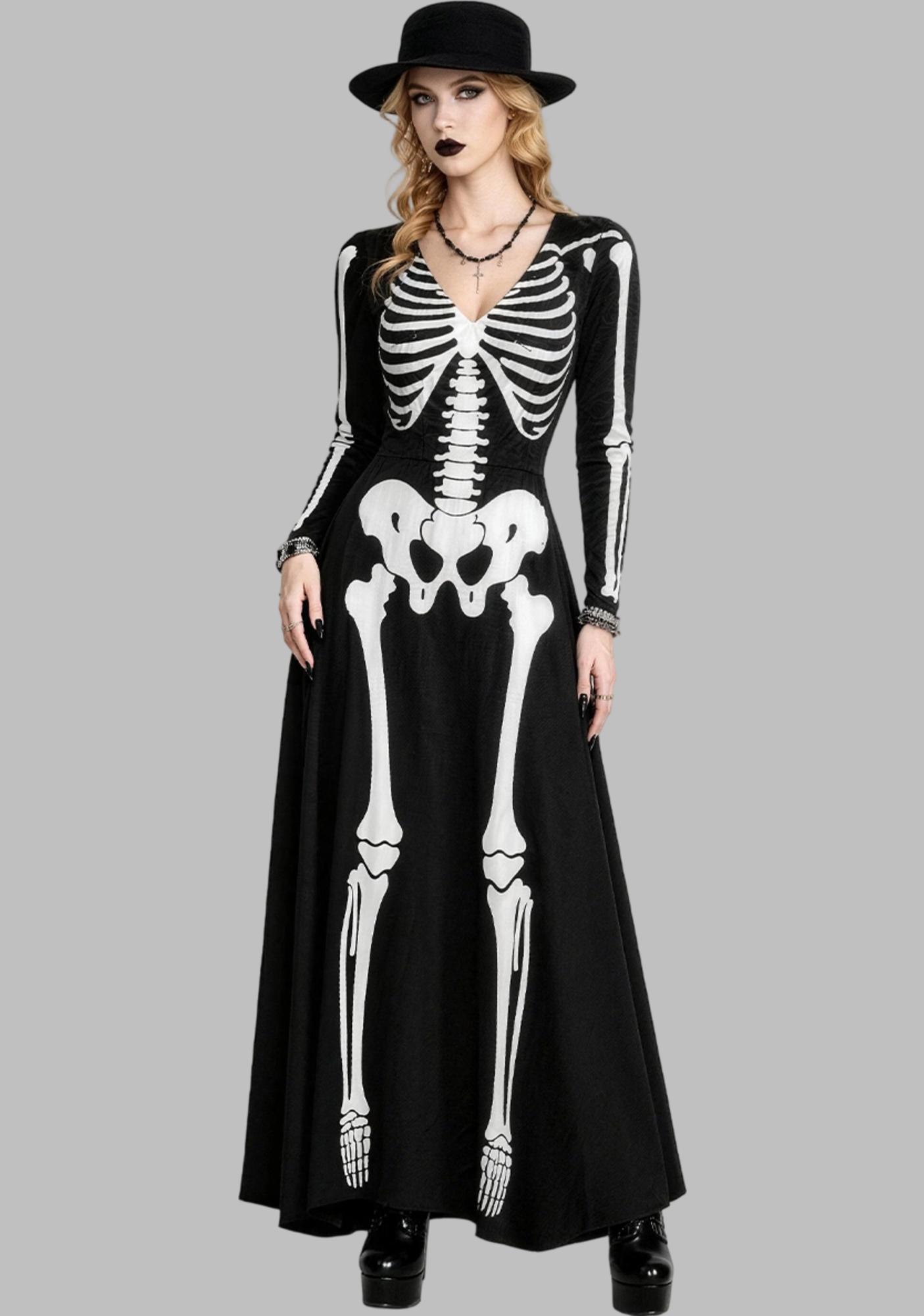 Halloween Skeleton Print Maxi Dress for Women