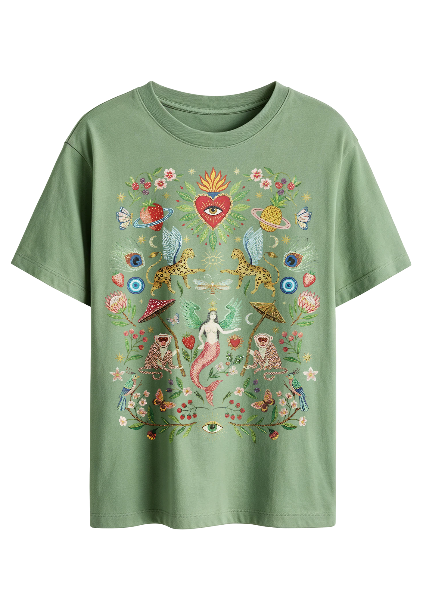Mystical Folk Art Mermaid Graphic T-Shirt
