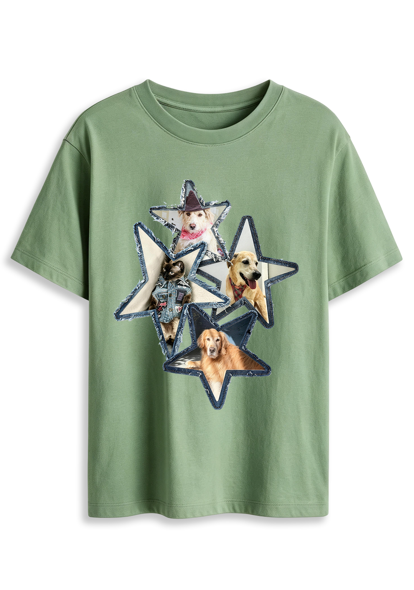Star Patchwork Pet Dog Cat Cute Animal Graphic T-Shirt