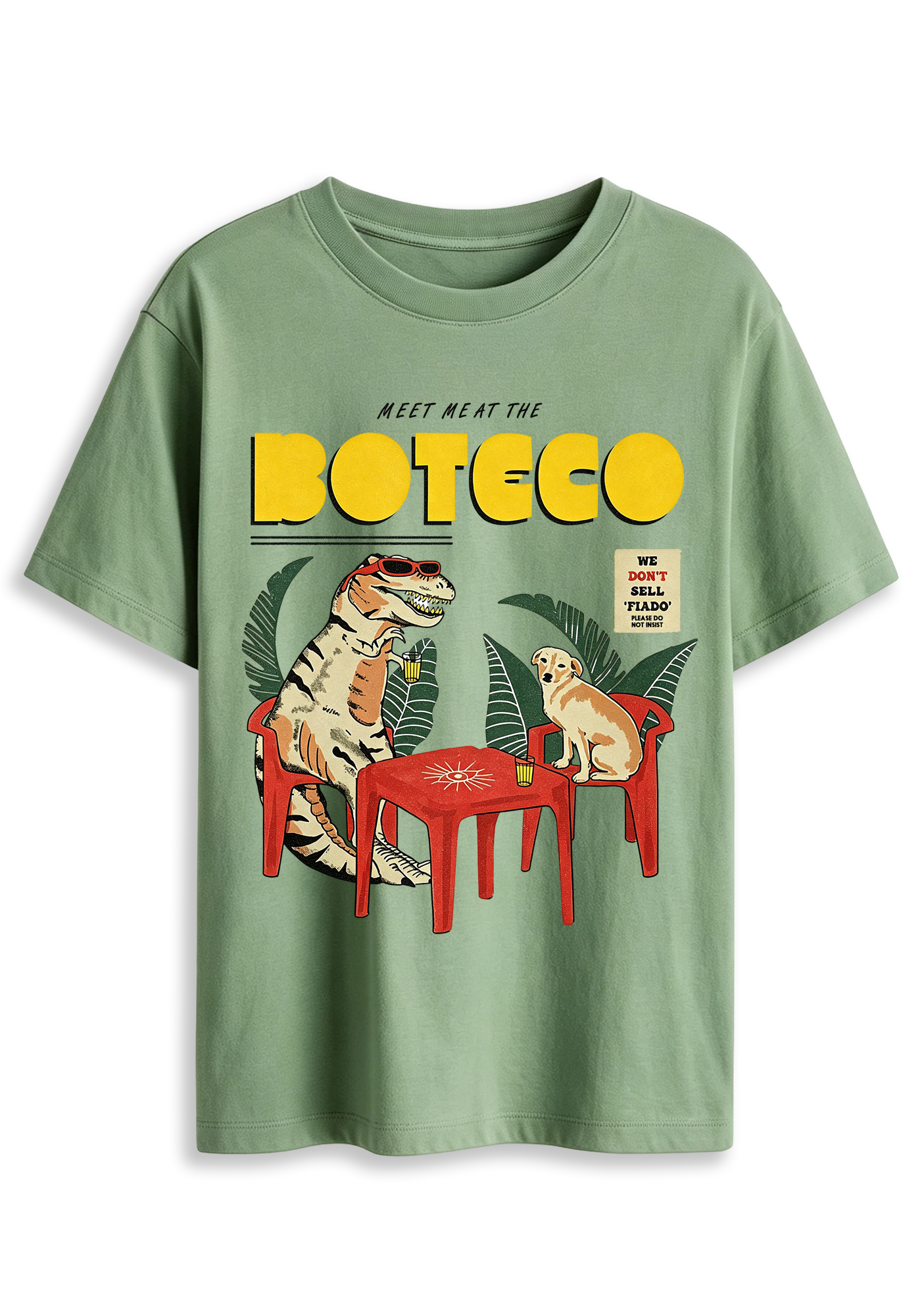 Fun Retro Dinosaur Dog Boteco Tropical Vintage Cartoon Graphic T-Shirt