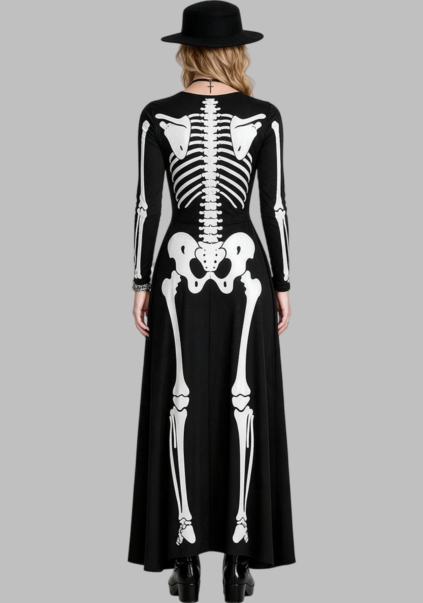 Halloween Skeleton Print Maxi Dress for Women