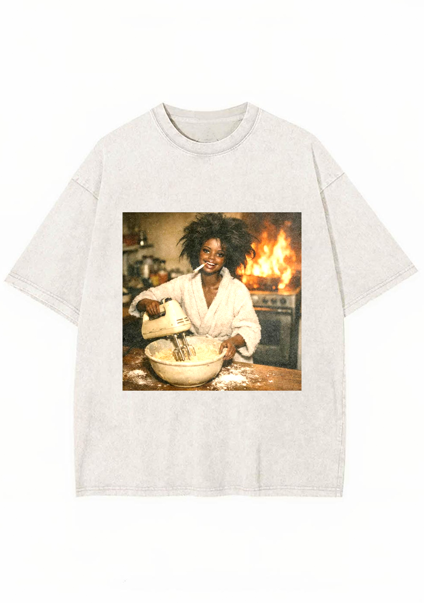 Fire Baker Funny Print Y2K Washed Tee