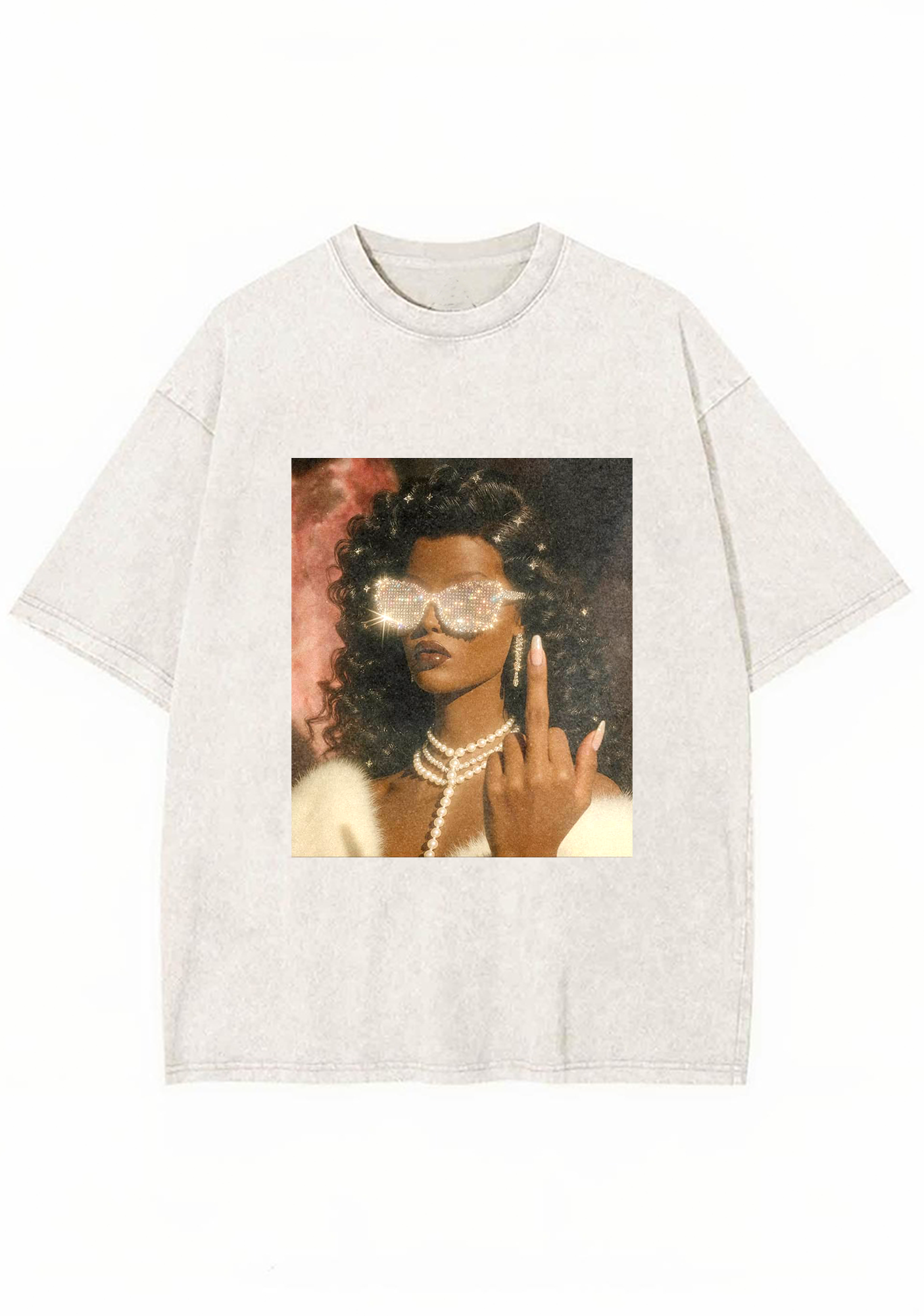 Diamond Shades Middle Finger Retro Y2K Washed Tee
