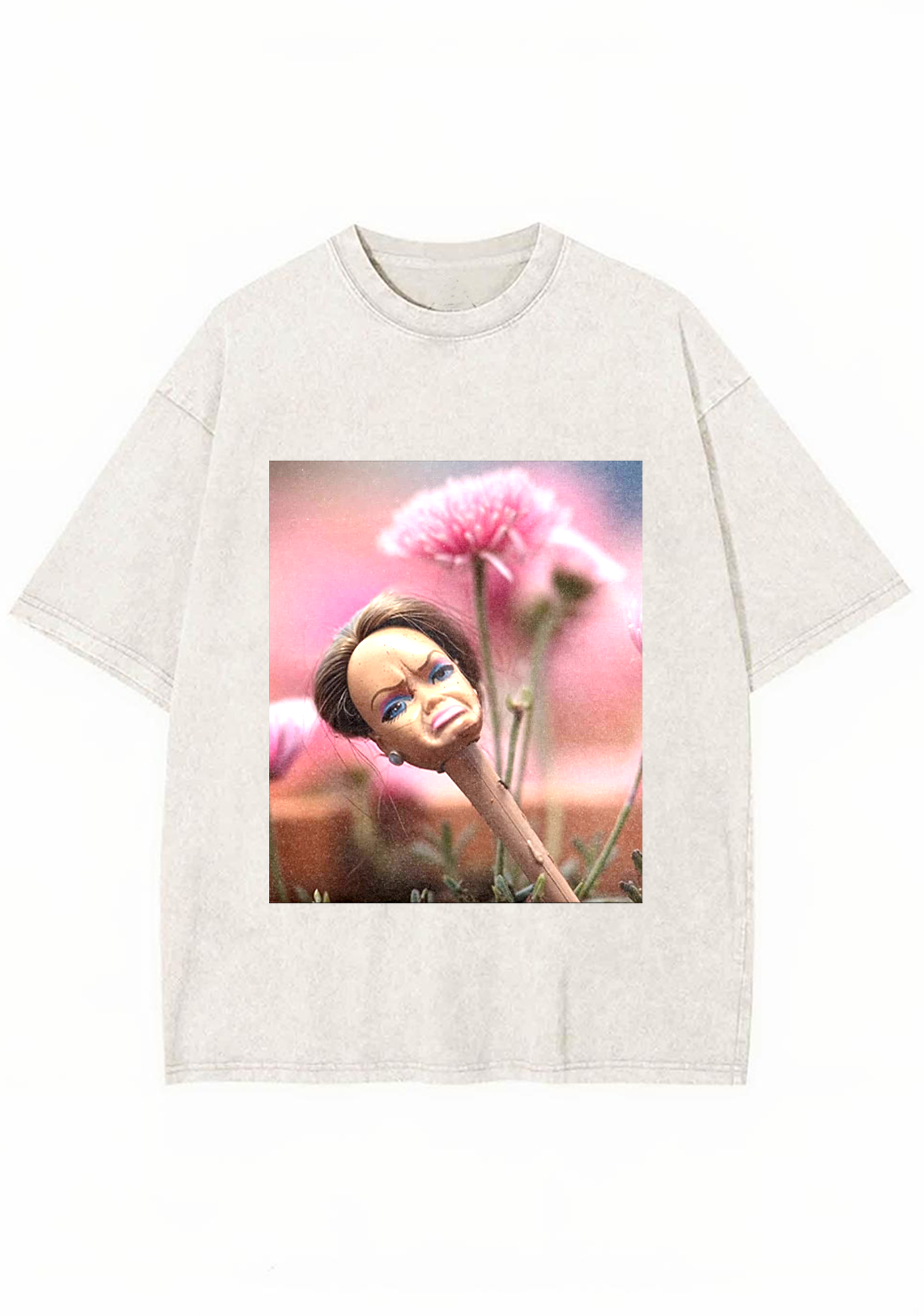 Pouty Barbie Flowerbed Meme Y2K Washed Tee