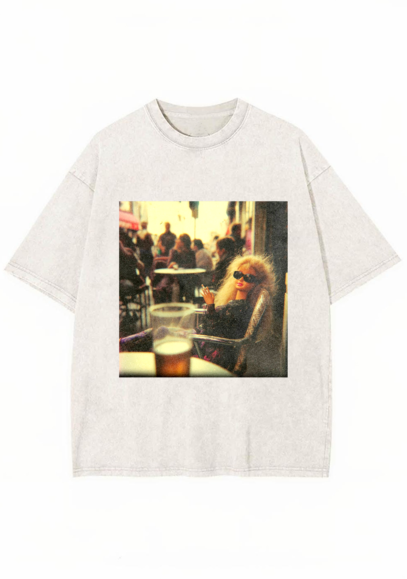 Retro Film Grain European Cafe Barbie Cool Washed Tee