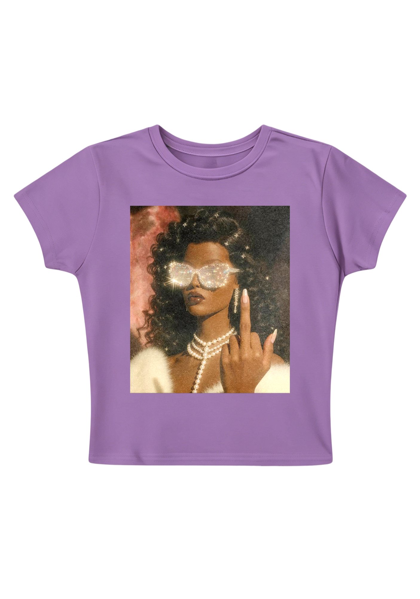 Diamond Shades Middle Finger Y2K Baby Tee