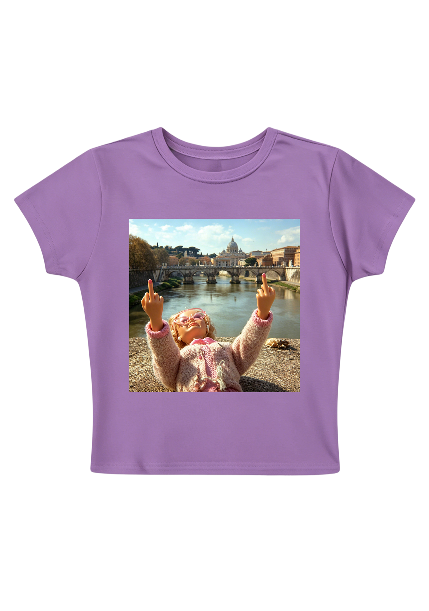 Rome Barbie Double Middle Finger Y2K Baby Tee