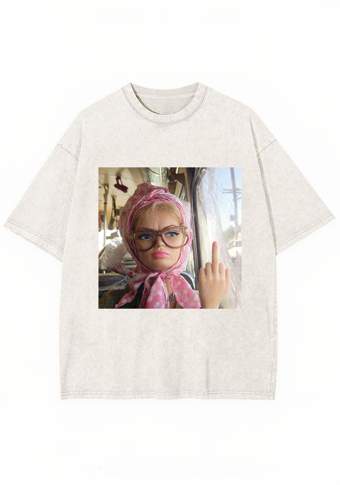 Quirky No Fucks Given Barbie With Glasses Washed Tee