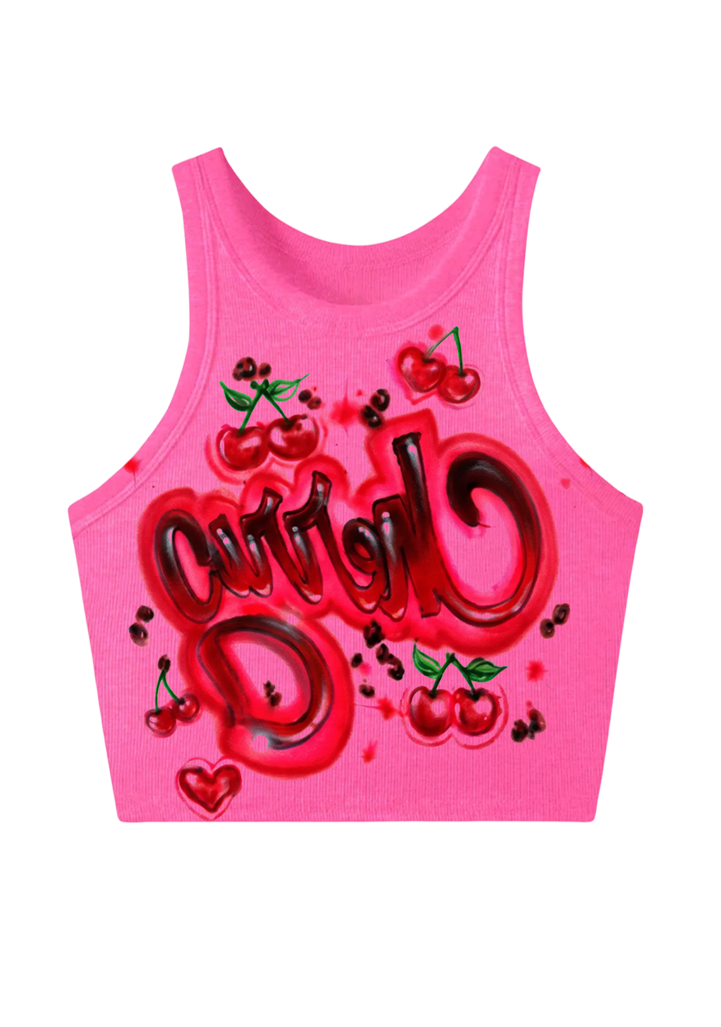 Graffiti Cherry Curvy D Bright Y2K Crop Tank Top