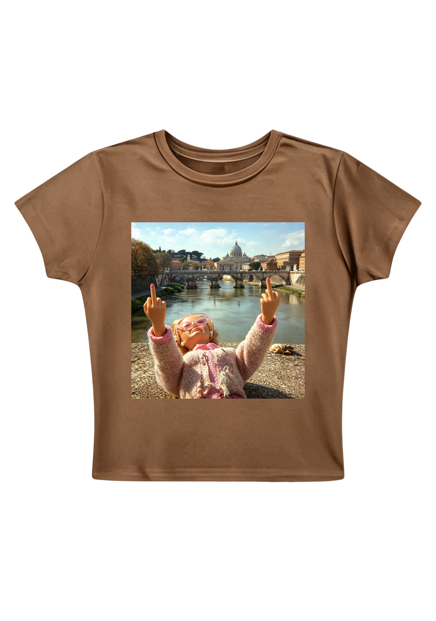 Rome Barbie Double Middle Finger Y2K Baby Tee