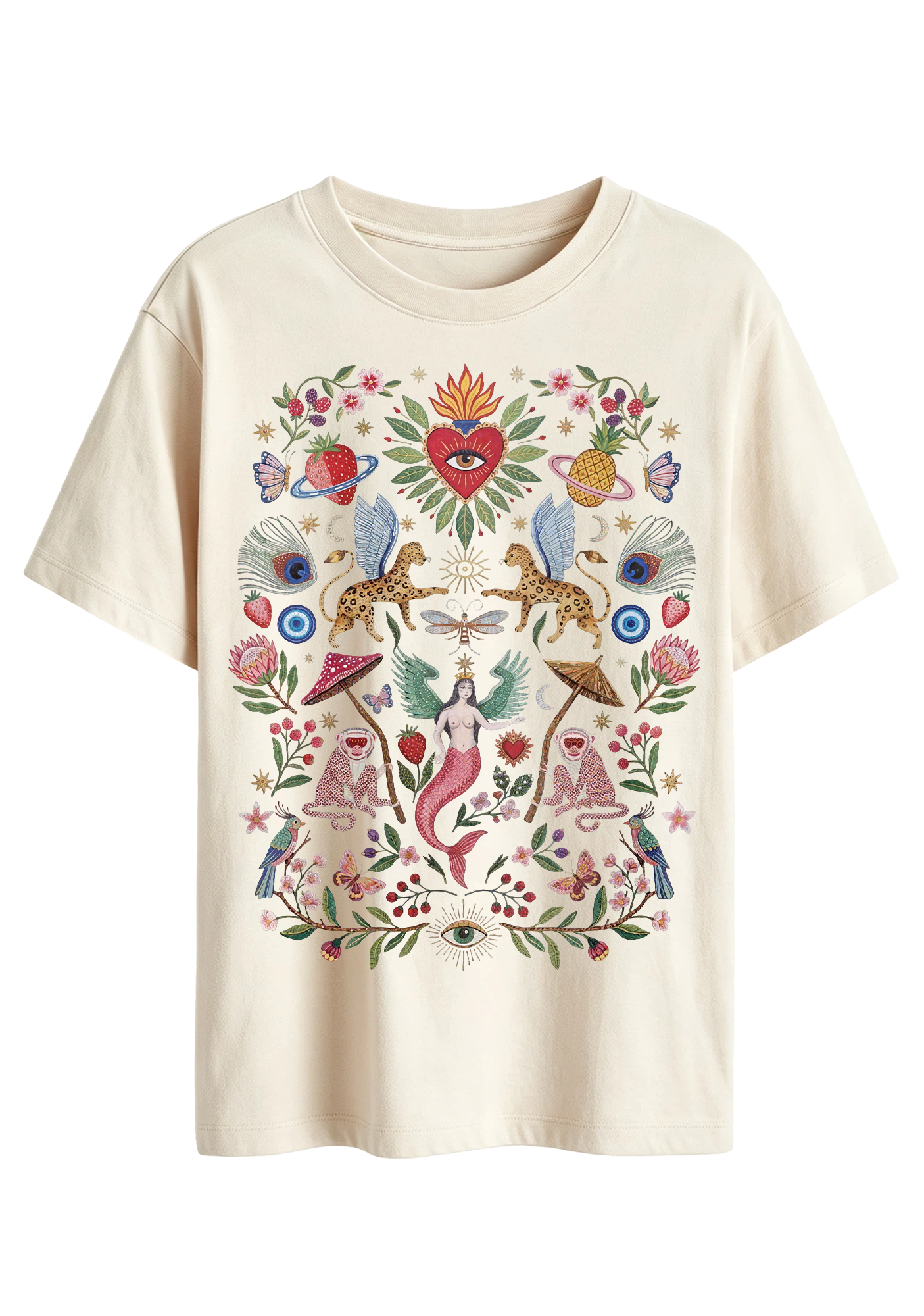 Mystical Folk Art Mermaid Graphic T-Shirt