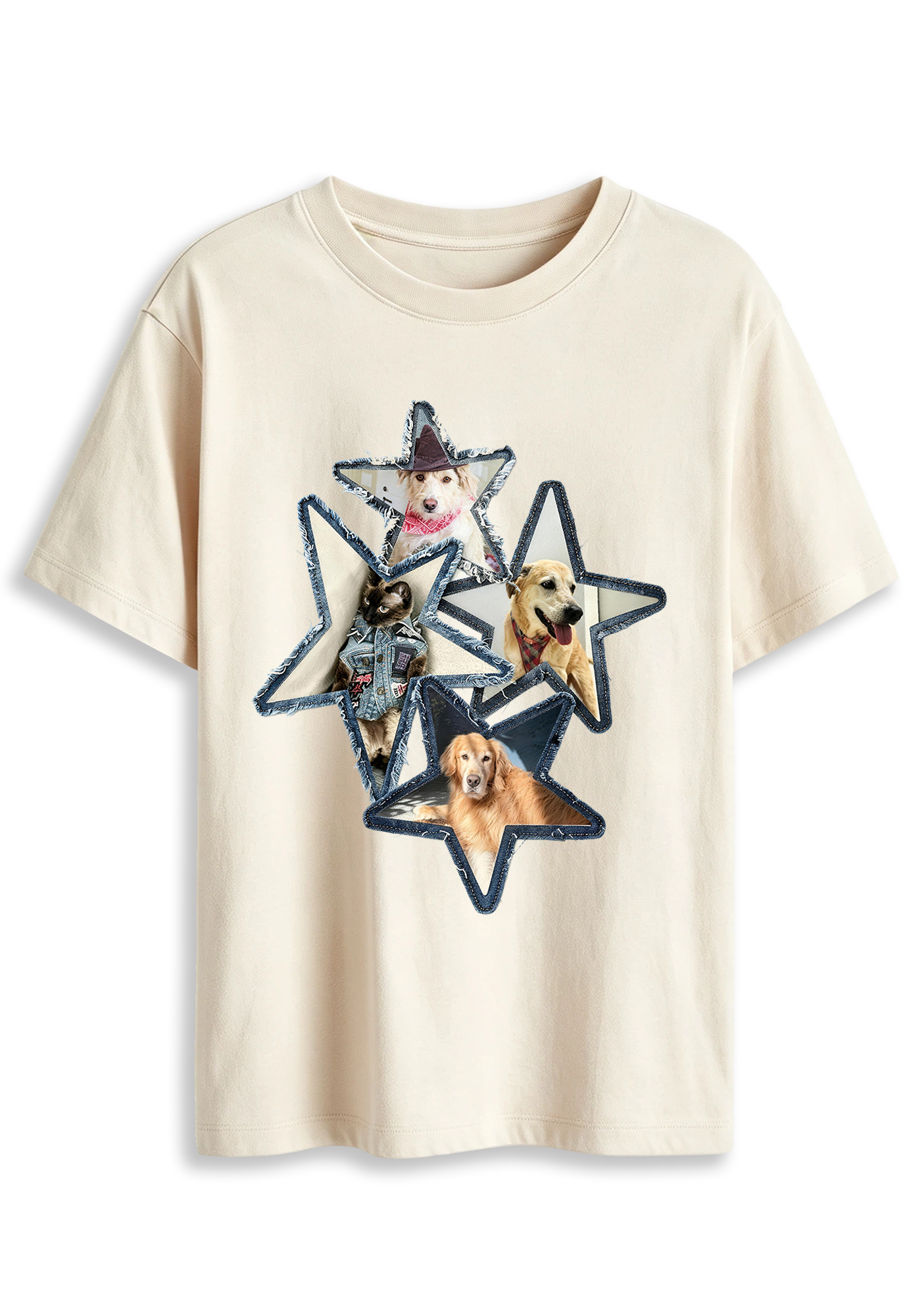 Star Patchwork Pet Dog Cat Cute Animal Graphic T-Shirt