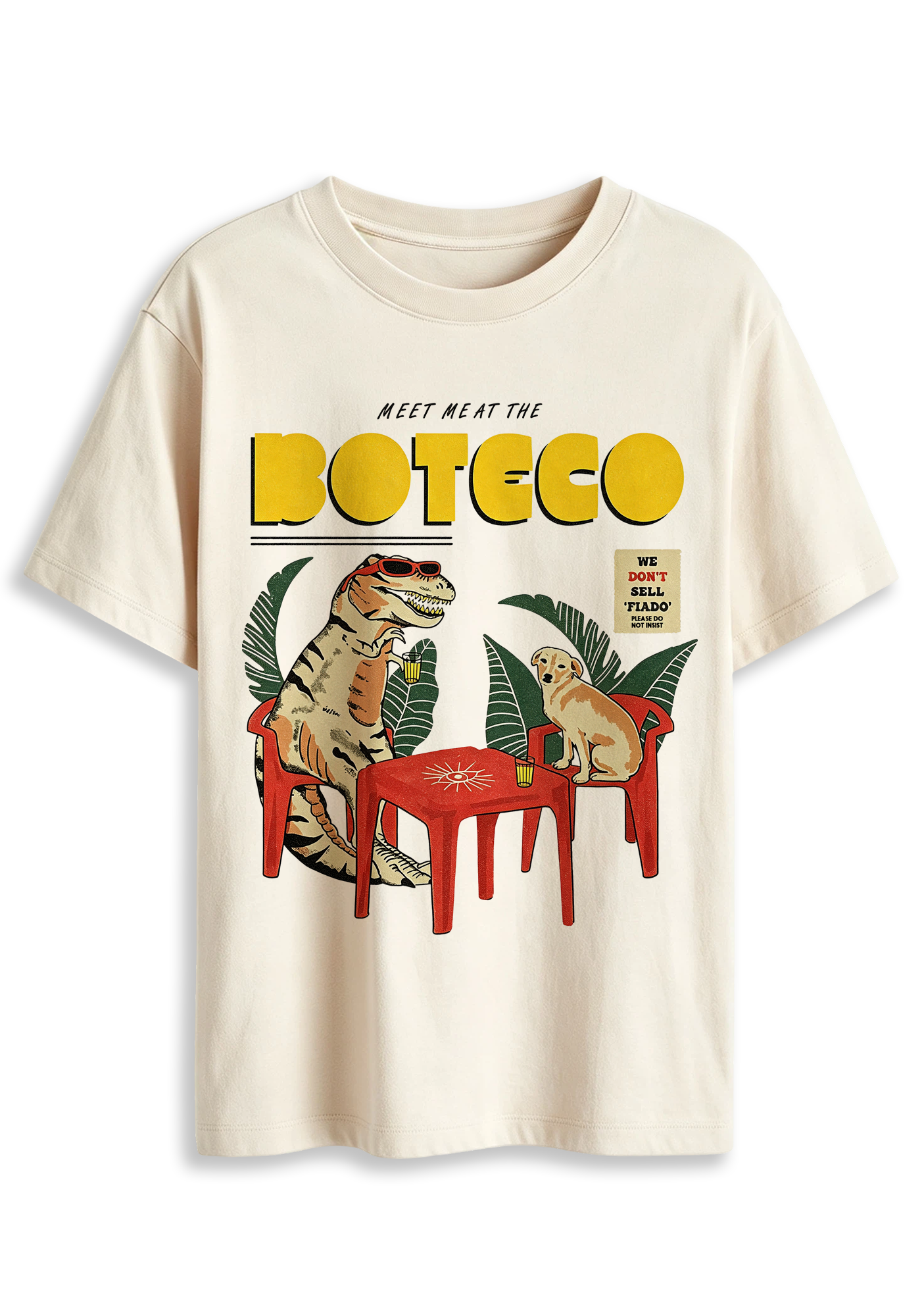 Fun Retro Dinosaur Dog Boteco Tropical Vintage Cartoon Graphic T-Shirt