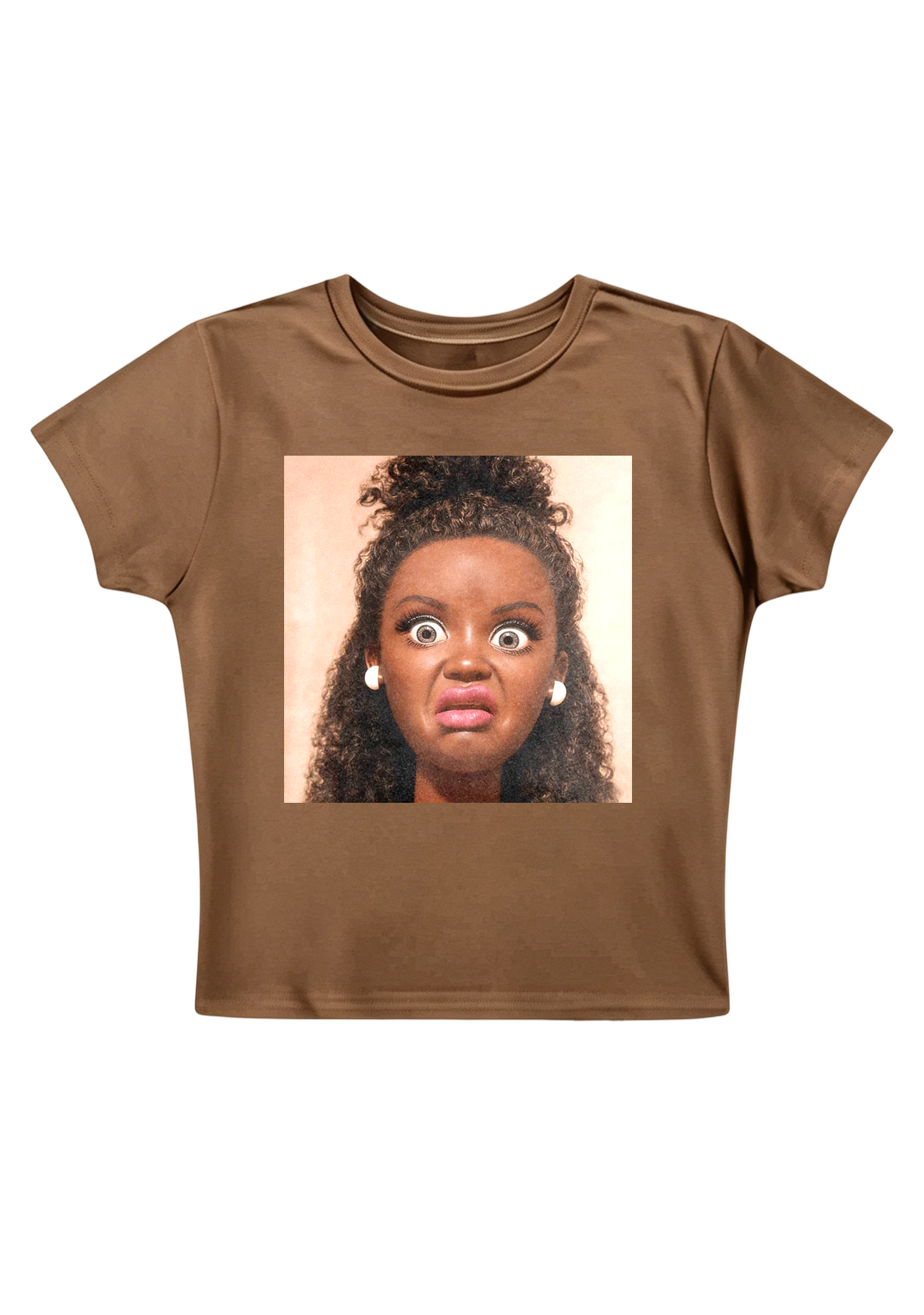 Shocked Face Doll Funny Y2K Baby Tee