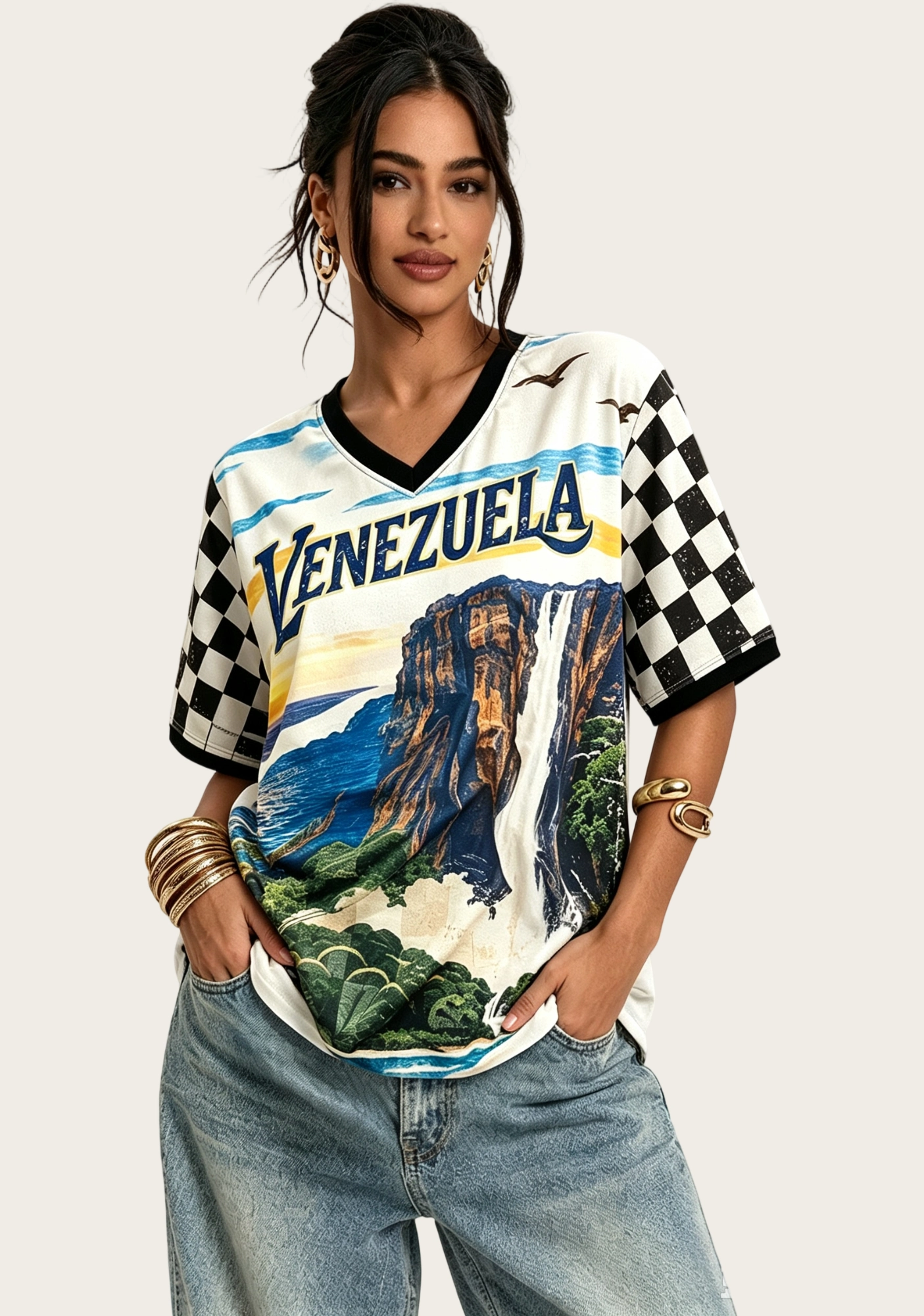 Venezuela Angel Falls Checkerboard Mesh Jersey Shirt