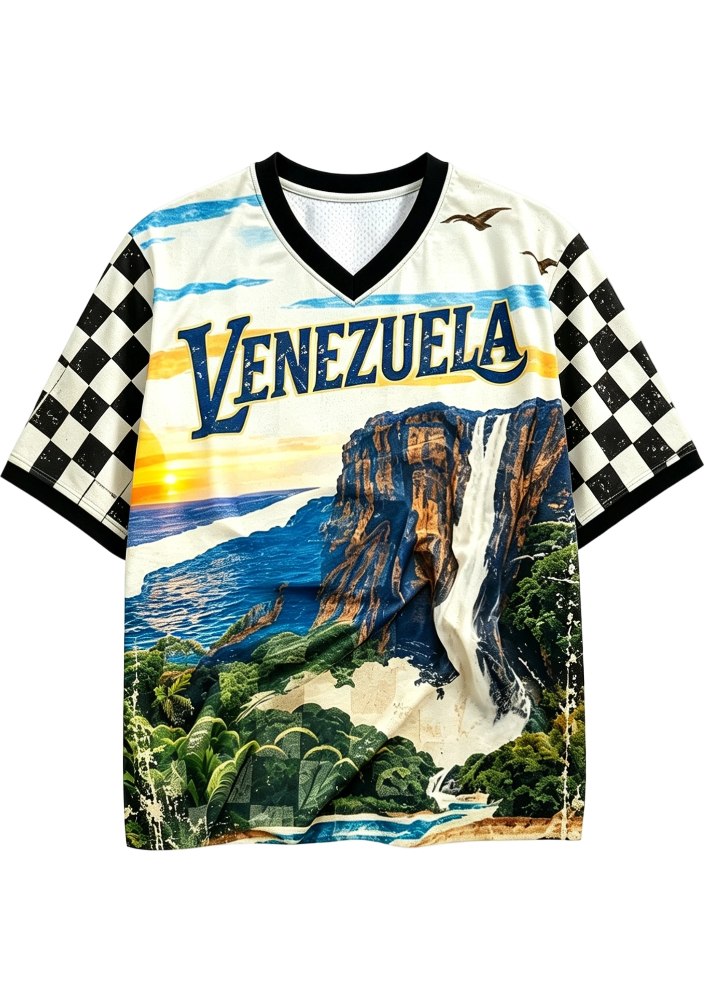 Venezuela Angel Falls Checkerboard Mesh Jersey Shirt
