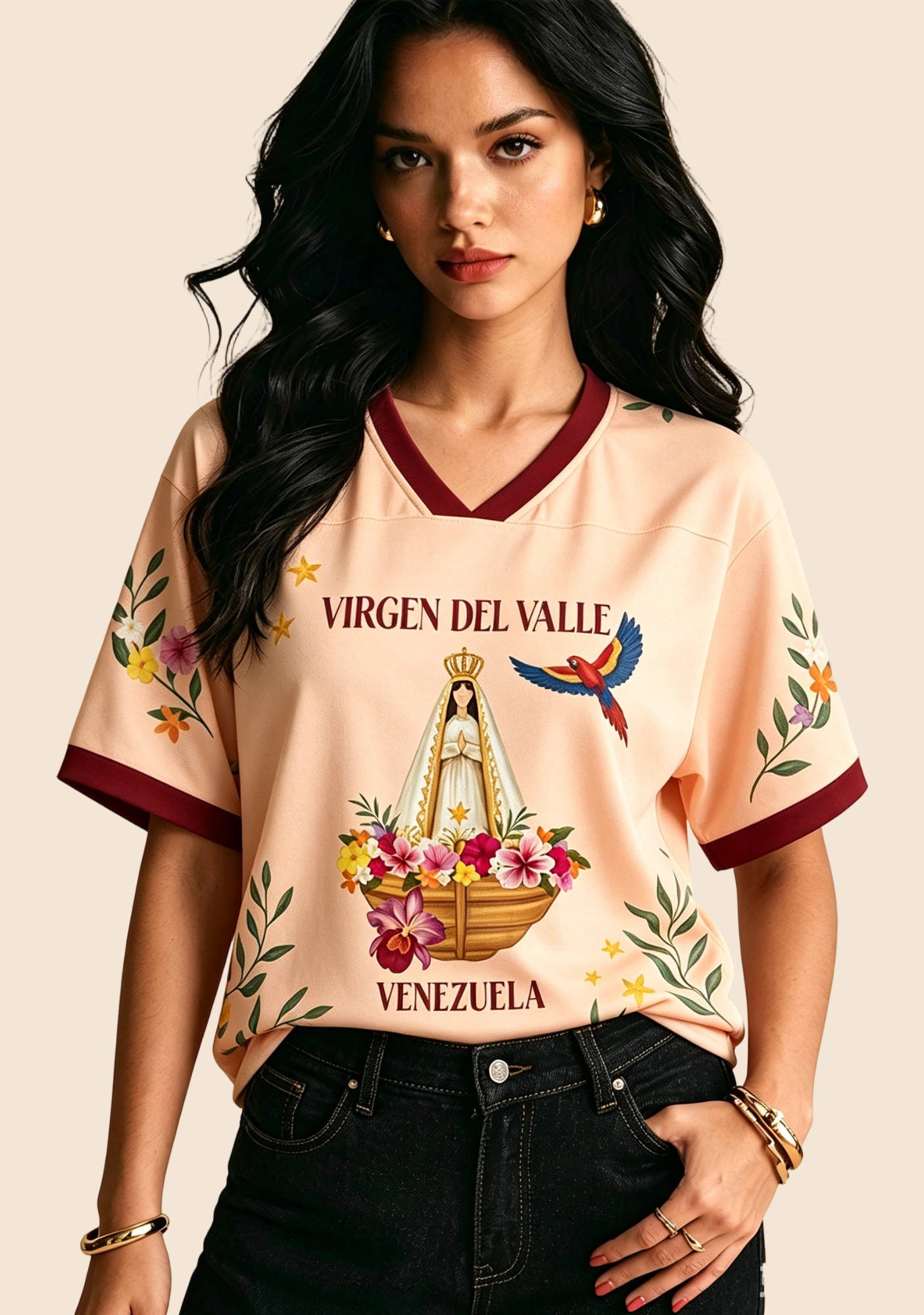 Peach Virgen Del Valle Venezuela Mesh Jersey Shirt