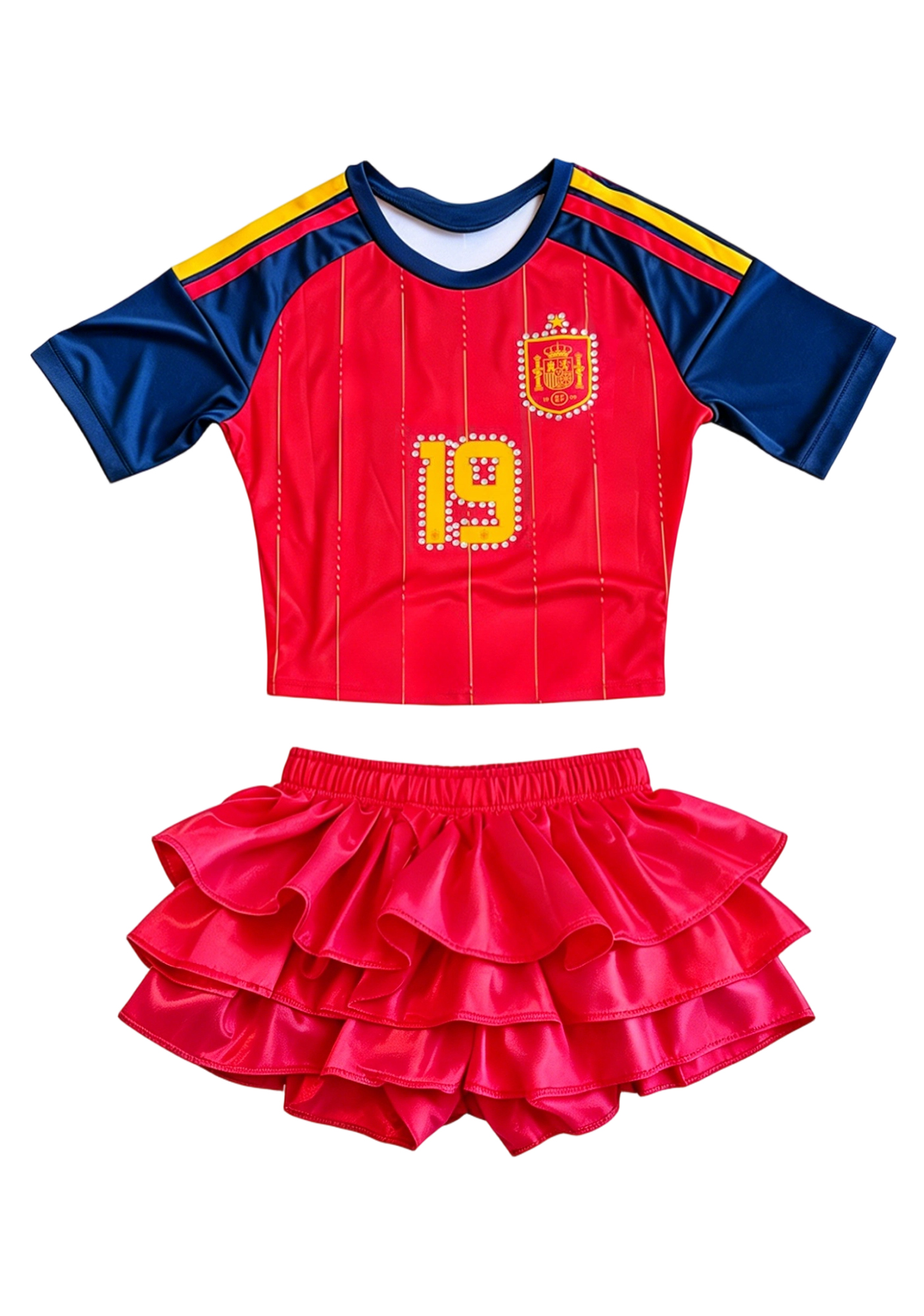  Spain Mesh Jersey Shirts and Mini dress Set