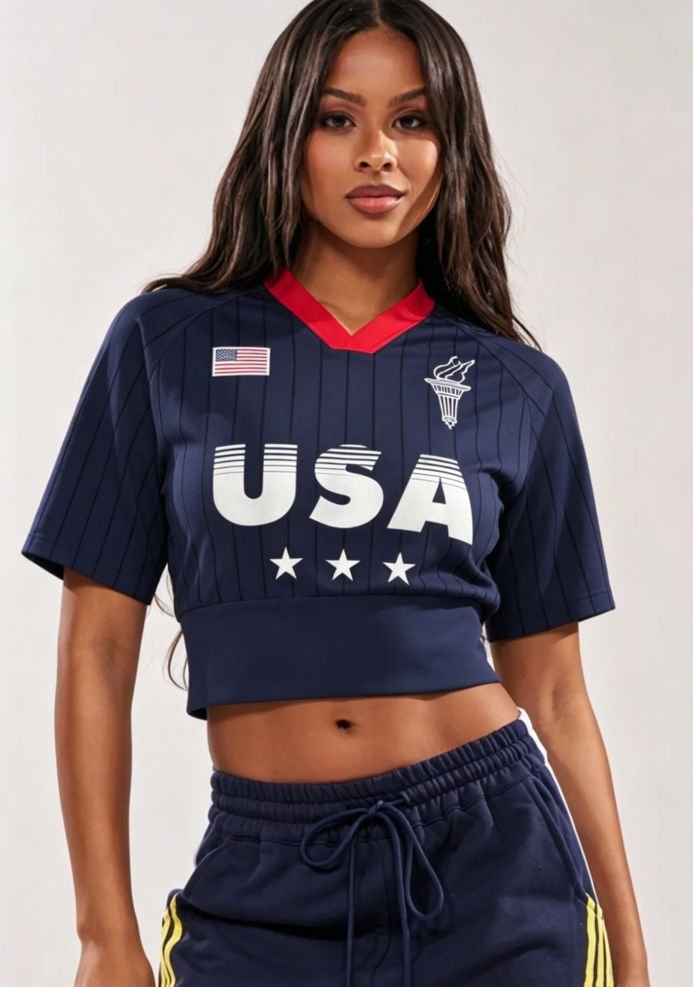 Navy USA V-Neck Cropped Sporty Jersey