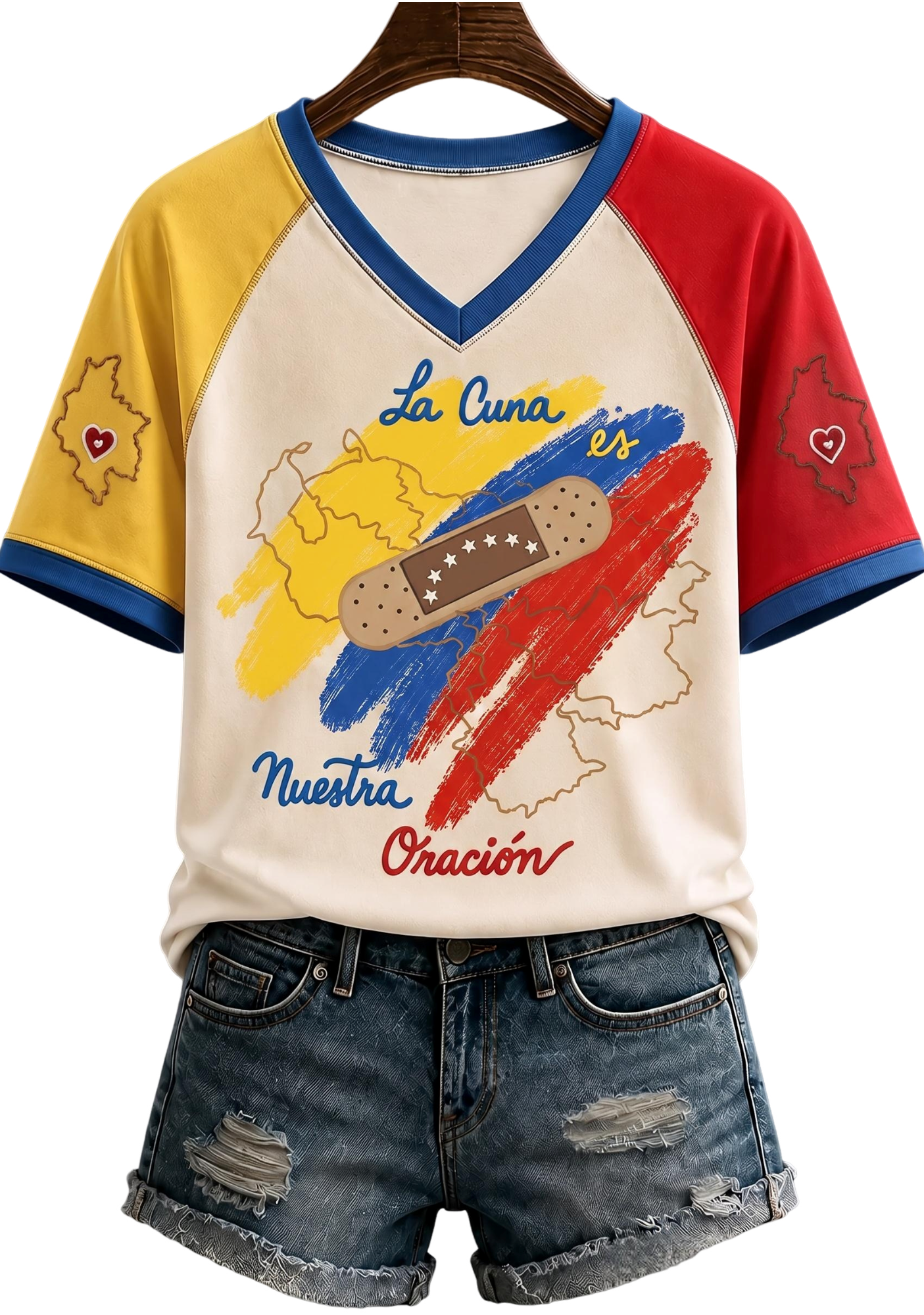 Colombia Healing Band‑Aid Raglan V‑Neck Tee