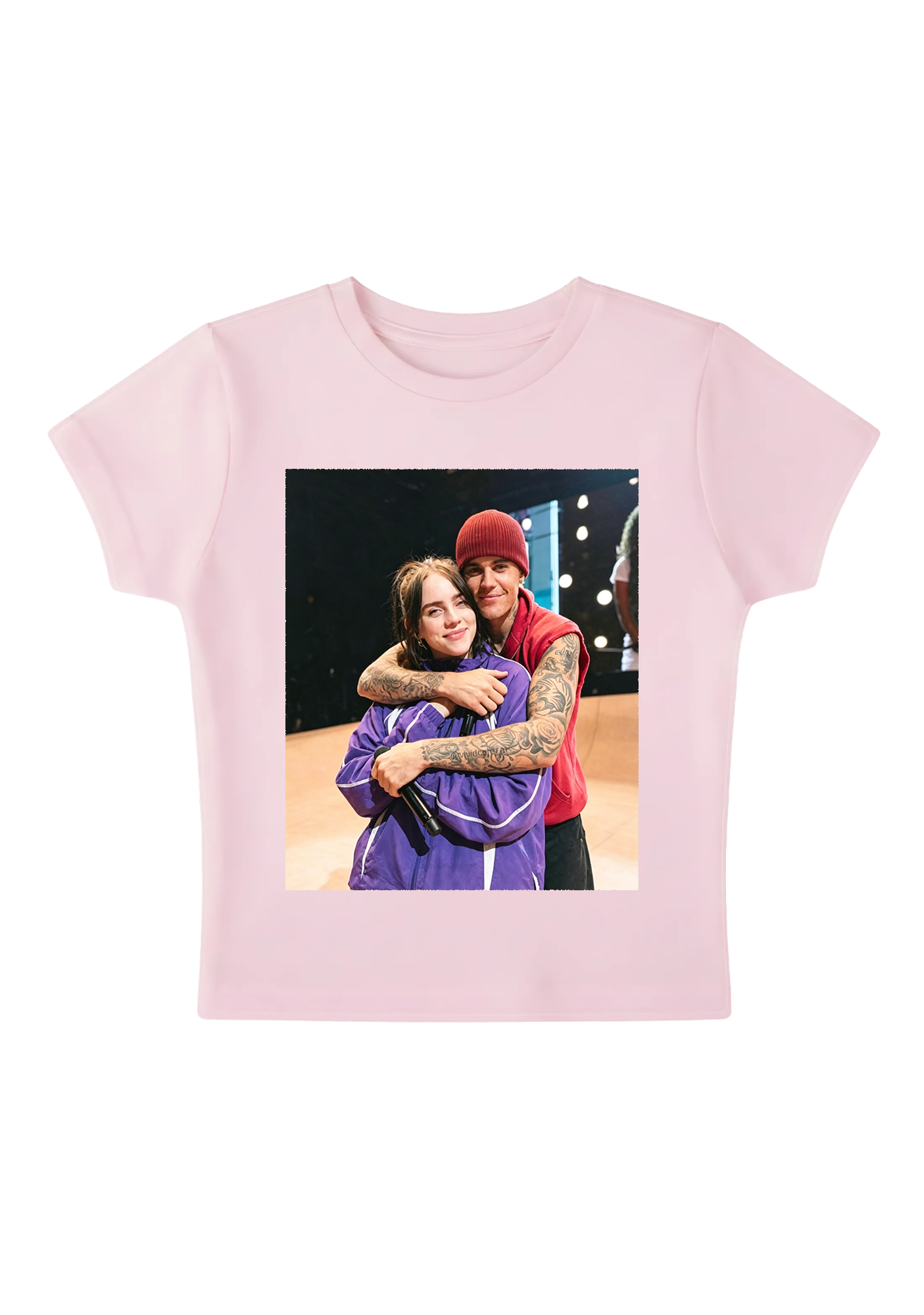  Billie Eilish & Justin Bieber Hug Photo Y2K Baby Tee