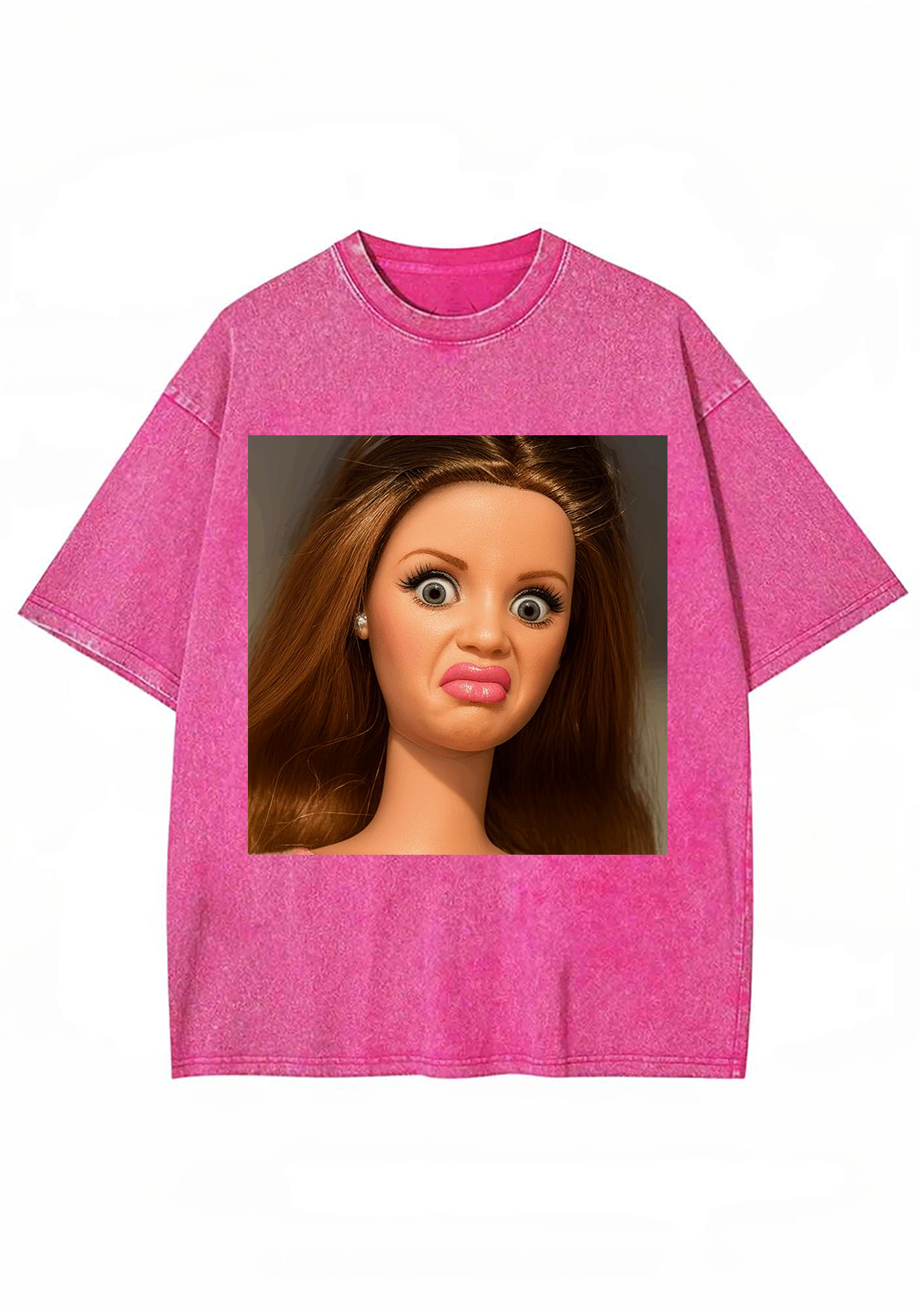 Funny Barbie Doll Pout Face Washed Tee