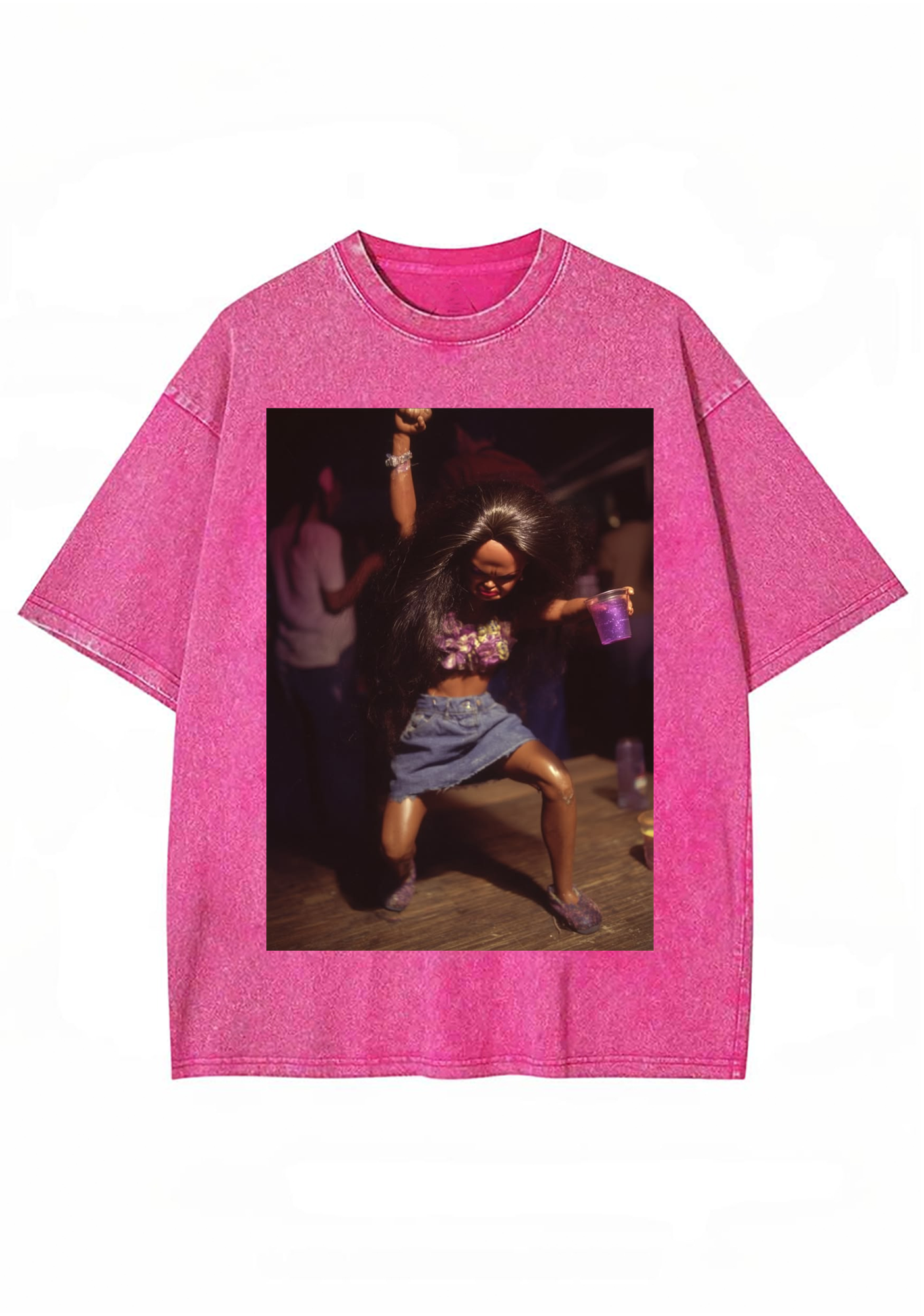 Party Barbie Doll Dancing With Purple Cup Washed Tee