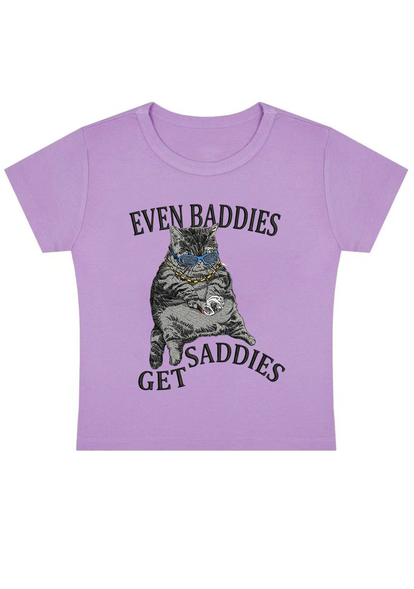Even Baddies Get Saddies Embroidery Y2K Baby Tee